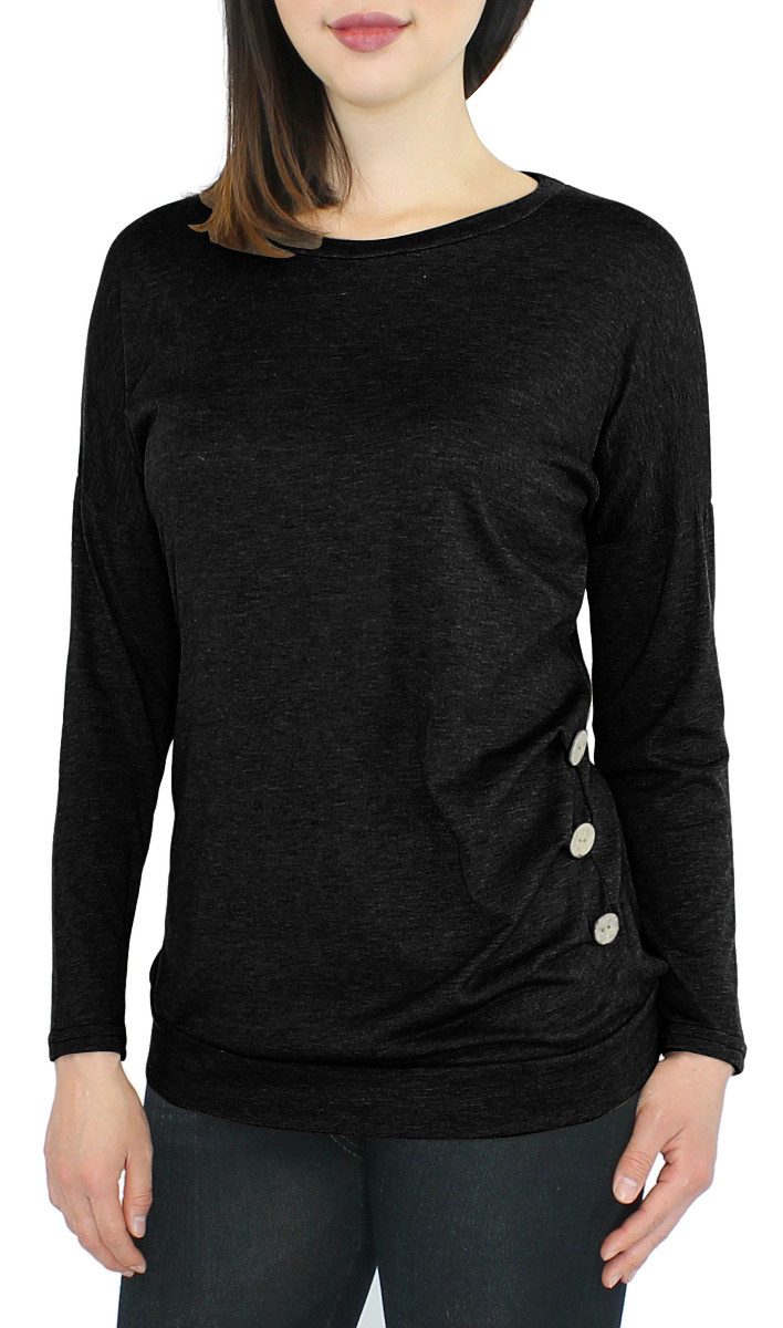 dy_mode Langarmshirt Damen Langarmshirt Rundhals Longshirt mit Knopf-Detail günstig online kaufen