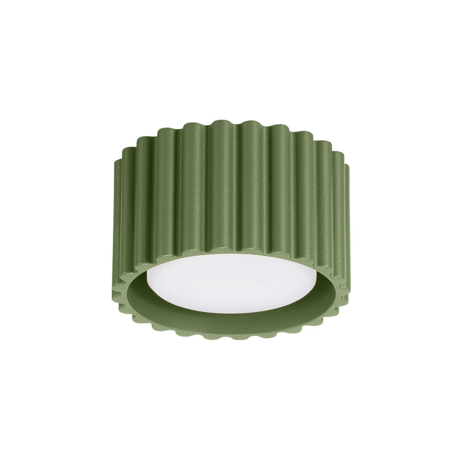Licht-Erlebnisse Deckenleuchte CAVON, ohne Leuchtmittel, Olivgrün Aluminium GX53 rund Ø10 cm flach Riffel Aufbau Küche