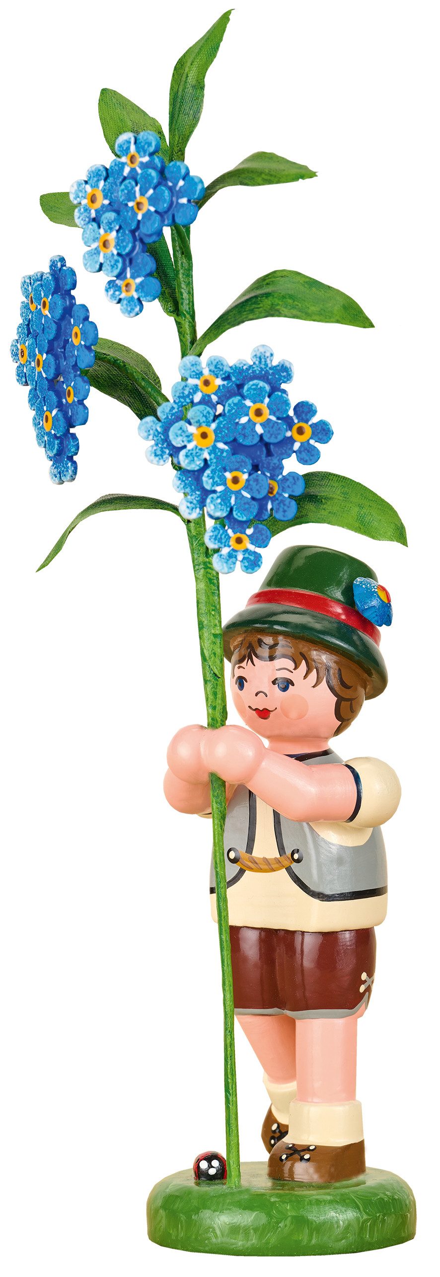 Original Hubrig (Hubrig Volkskunst GmbH) Sammelfigur Blumenkind Junge mit Vergissmeinnicht 17 cm Neuheit 2026 #308h5004, handbemalt