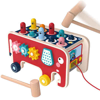 BeebeeRun Lernspielzeug »Holzhammer Spielzeug mit 2 Schlägeln« (Elefantenförmiges Gopher-Spielzeug aus Holz), Holzspielzeug Geschenk für Kinder ab 1 Jahr