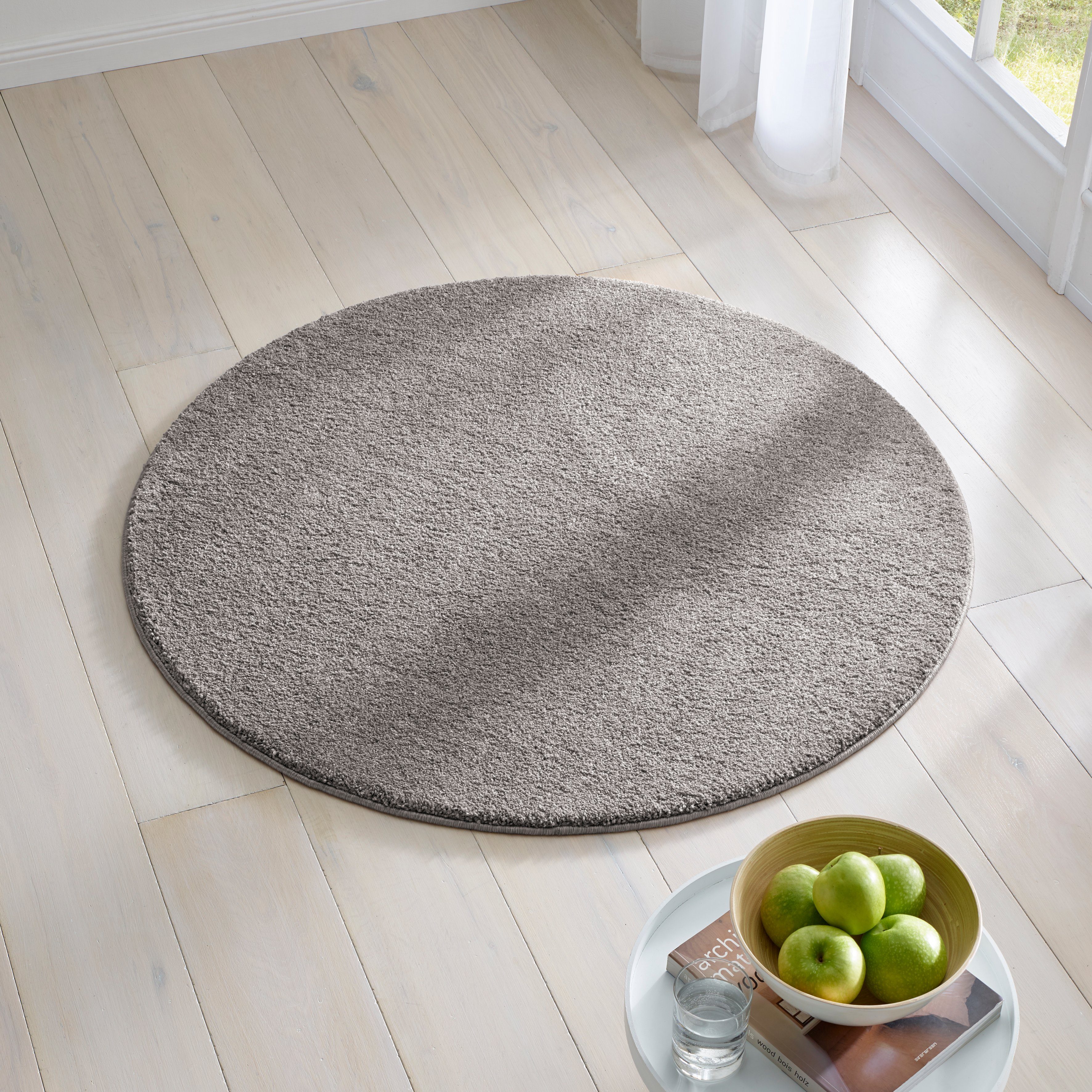 TaCa Home Teppich Kurzflor-Frisee-Teppich, rund, Höhe: 9 mm, Wohnzimmer Sch günstig online kaufen