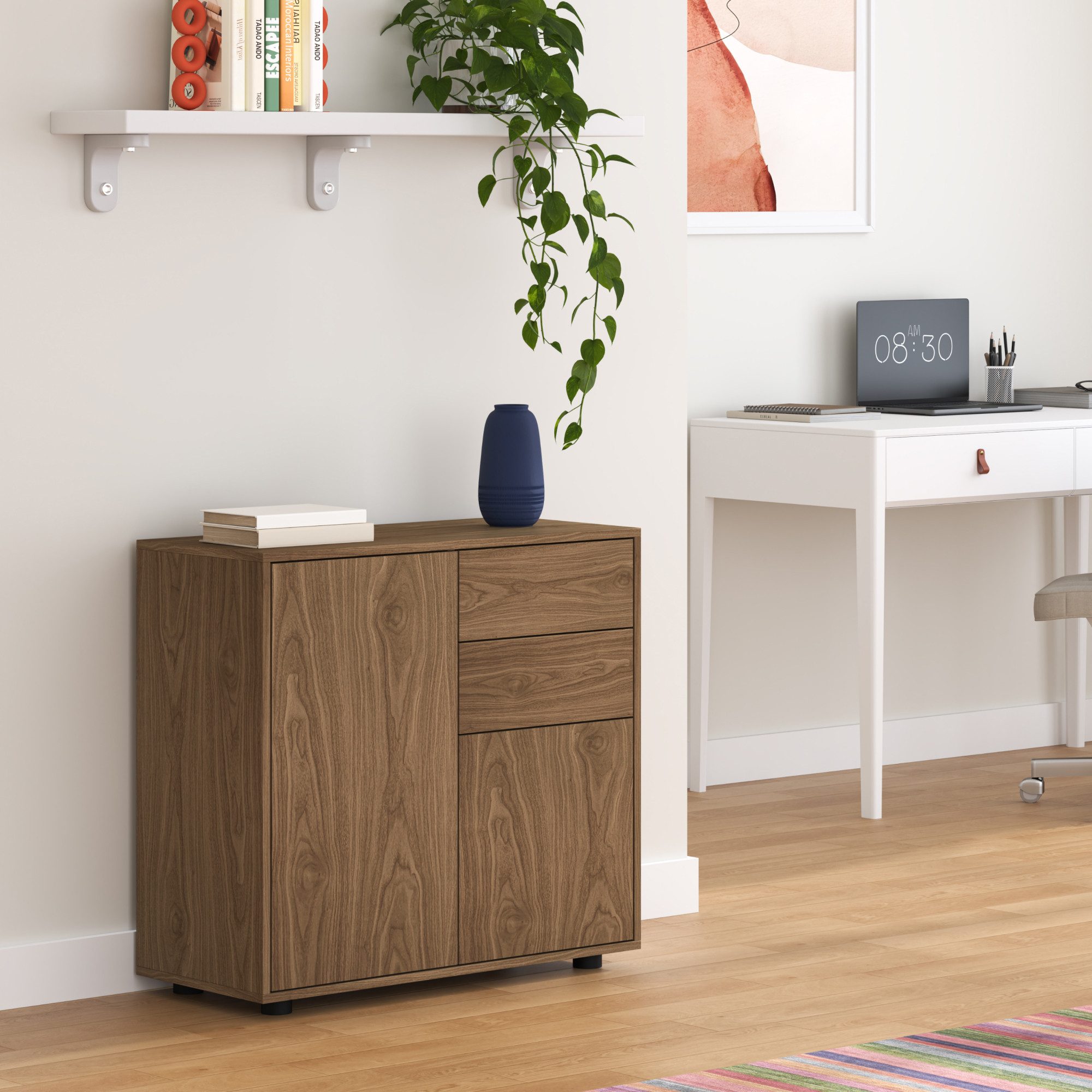 en.casa Sideboard, »Paarl« mit 2 Türen und 2 Schubladen 74x79x36 cm Walnussoptik