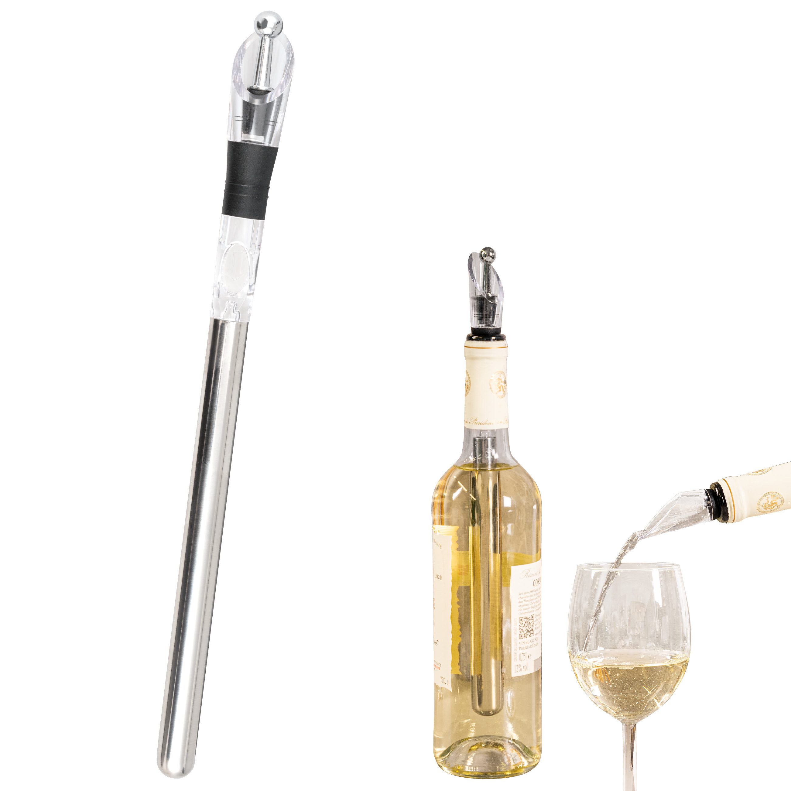 Weinkühler Wein-Ausgießer mit Edelstahl-Kühlstab und Weinverschluss, Weinkühler