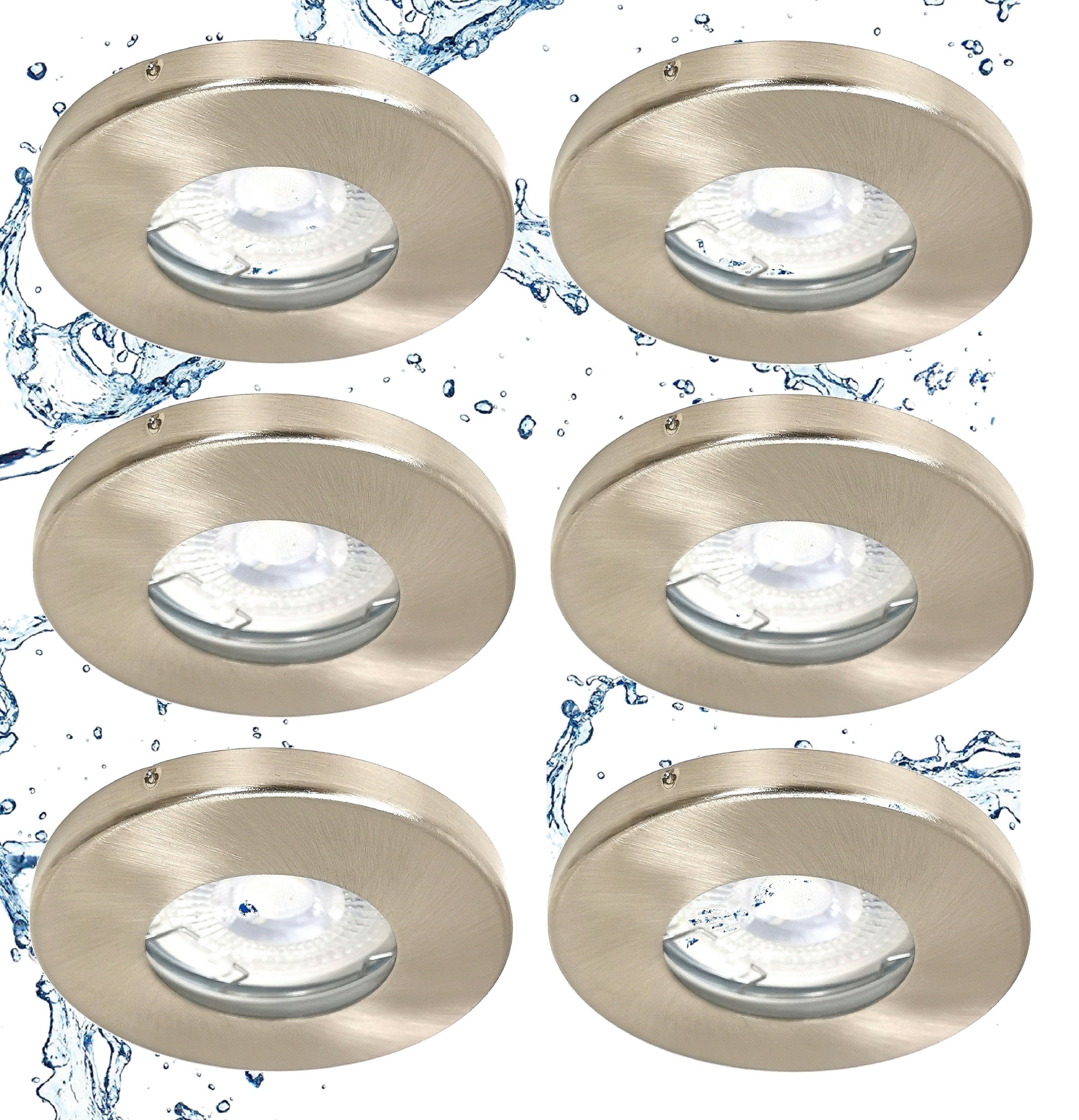 TRANGO LED Einbauleuchte, 6er Set IP65 LED Einbaustrahler 6729IP65-062G6KSDAK in Edelstahl gebürstet inkl. 6x 5 Watt 3-Stufen dimmbar GU10 LED Leuchtmittel 6000K kaltweiss Bad Einbauleuchte, Außen, Tageslichtweiß, Einbauspot, Deckenleuchte, Deckenspots