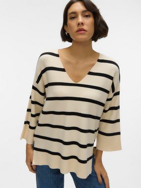 Vero Moda V-Ausschnitt-Pullover VMSABA 3/4 V-NCK STRIPE PULLOVER GA NOOS