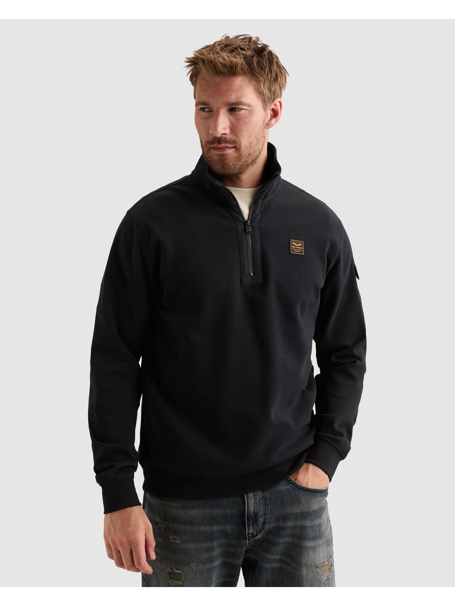 PME LEGEND Sweatshirt mit Troyer Kragen und Ärmeltasche