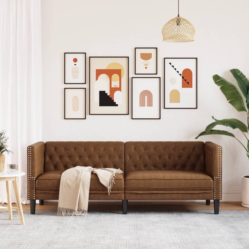 vidaXL Sofa Chesterfield-Sofa 3-Sitzer Braun Kunstleder günstig online kaufen