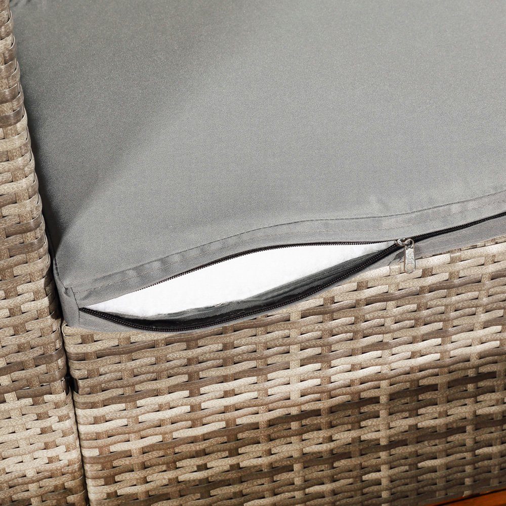 Feel2Home Garten-Essgruppe Gartensofa Fußbank Lounge Polyrattan Outdoor Garnitur versch. Farben, (Set, Sofa & Ottomane), Kissen inkl. Reißverschluss daher abneh – Bild 5 von 5
