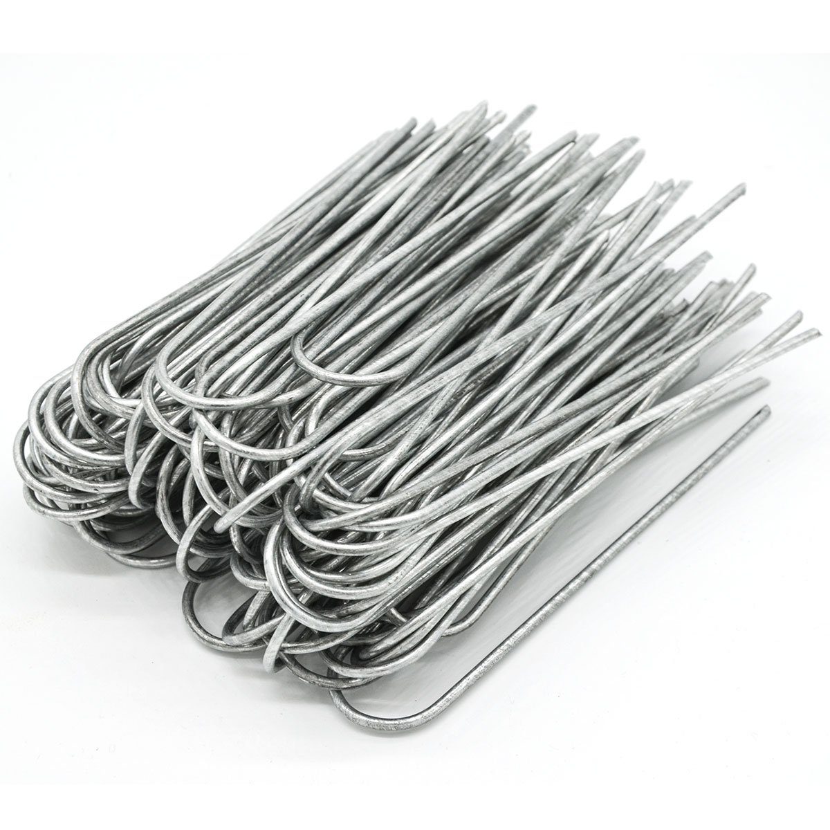 AMANKA Zelthering Set: 100 Erdanker 150 mm aus Stahl - Ø3,2 mm Bodenanker Verzinkt, Runde U-Form - Heringe für Camping & Garten - Unkrautvlies Erdspieße