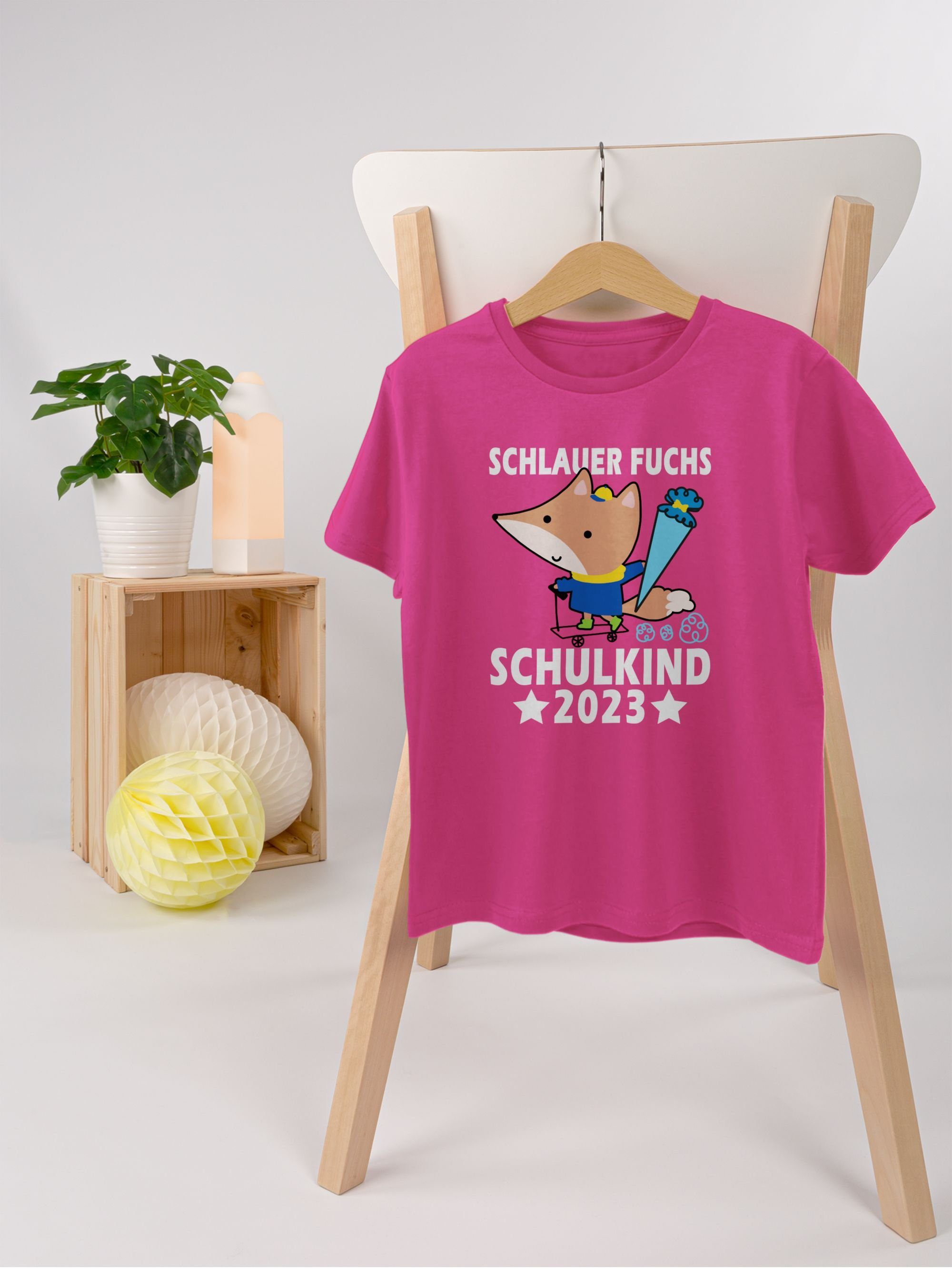 Shirtracer 2023 Schulkind Schulanfang Junge 02 T-Shirt Geschenke Schlauer Fuchsia Einschulung Fuchs