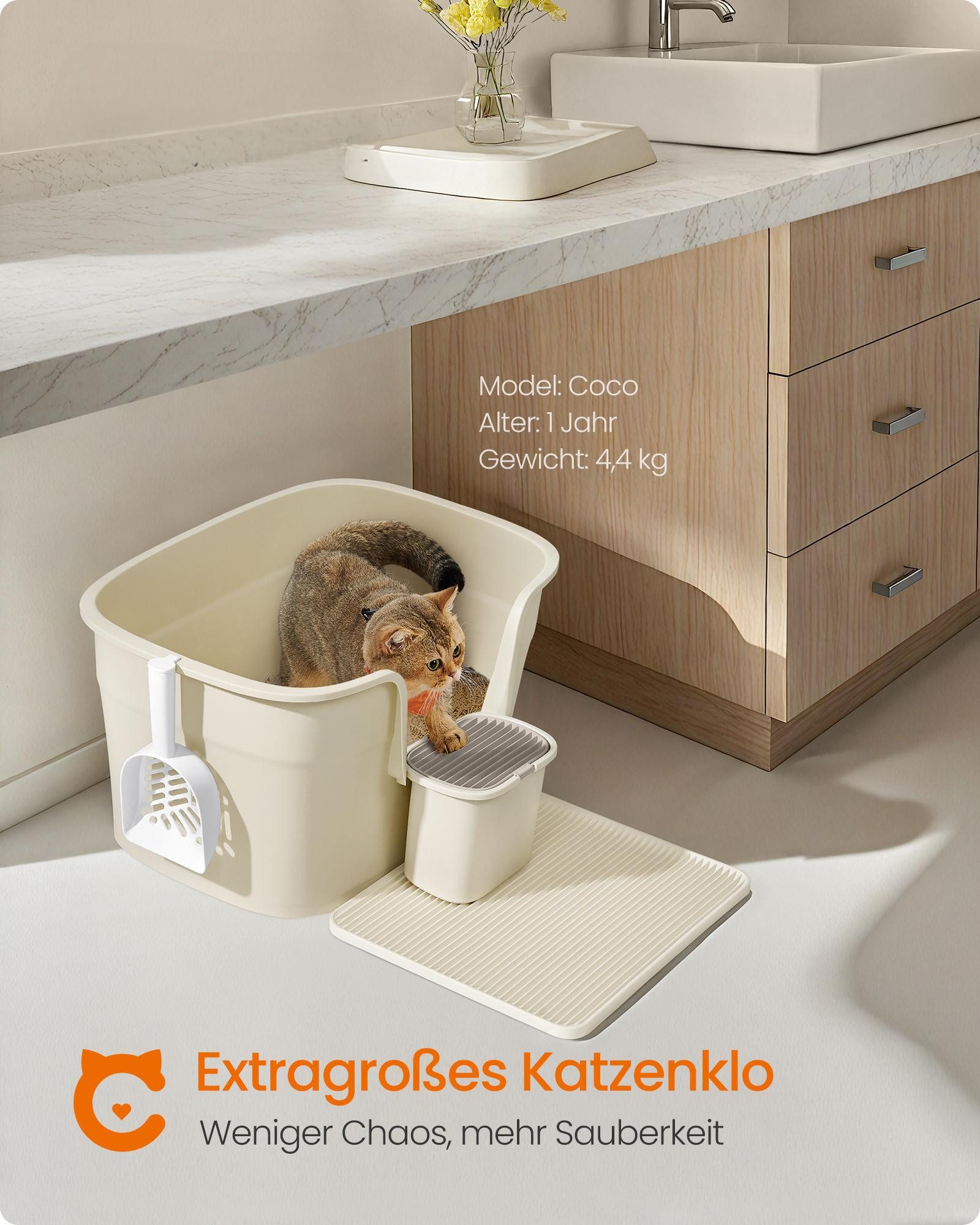 Thumbnail - FEANDREA Katzentoilette, für große Katzen, mit hohen Seitenwänden, Schaufel