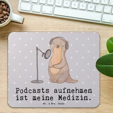 Mr. & Mrs. Panda Mauspad Otter Podcast aufnehmen - Grau Pastell - Geschenk, Arbeitszimmer, Des (1-St), Handgelenkschonend