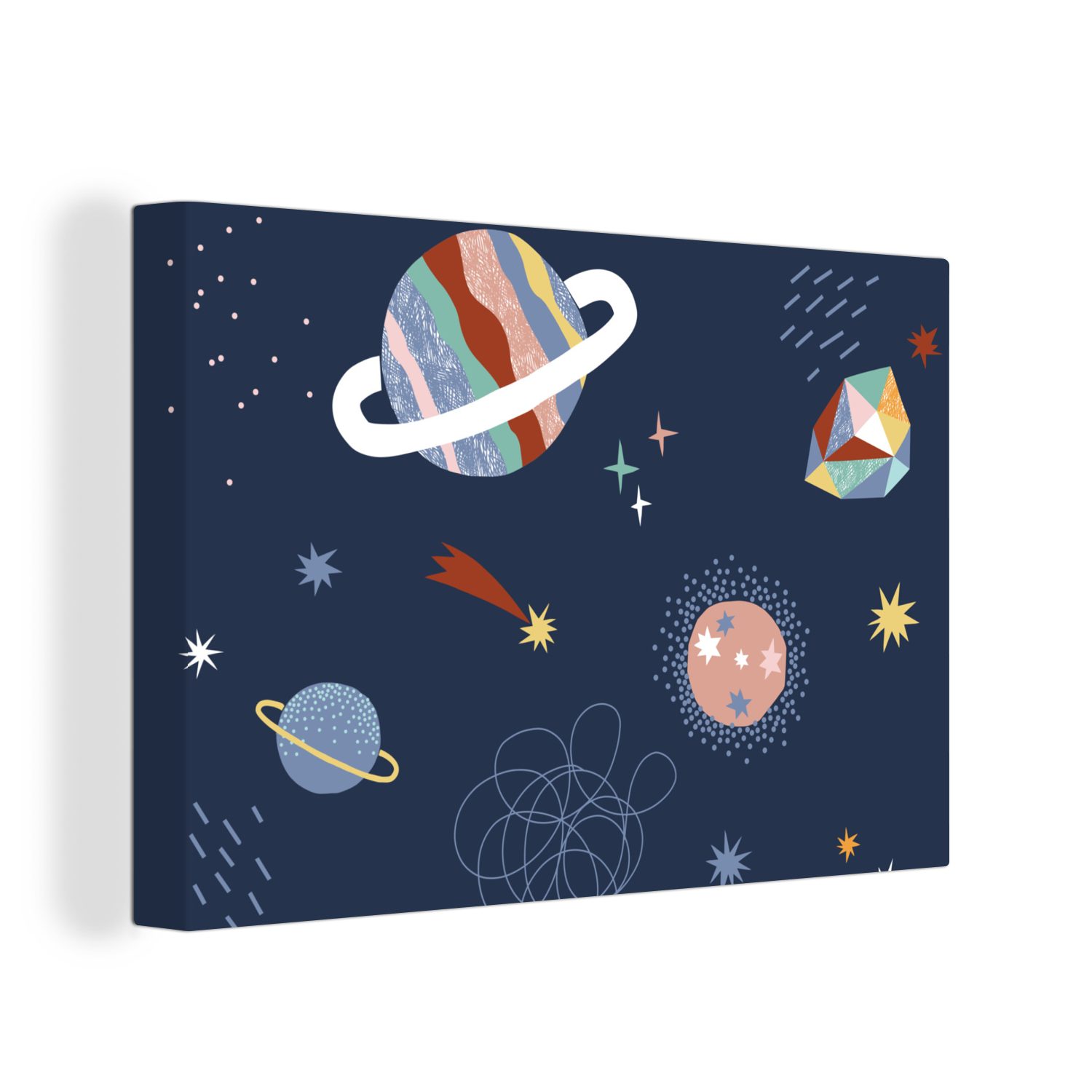 OneMillionCanvasses® Leinwandbild Kinderzimmer - Weltraum - Planeten, (1 St), Wandbild Leinwandbilder, Aufhängefertig, Wanddeko, 60x40 cm bunt