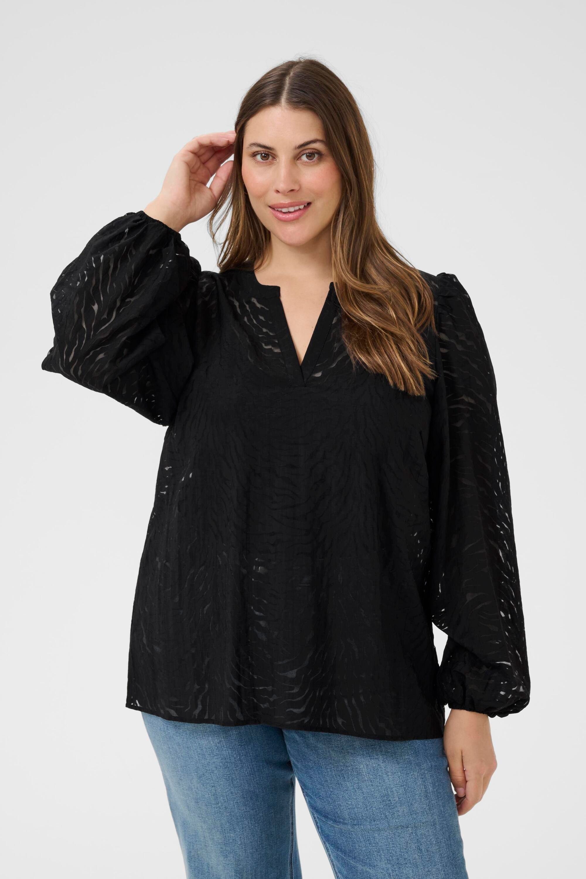 KAFFE Curve Langarmbluse Langarm-Bluse KCvianna Große Größen