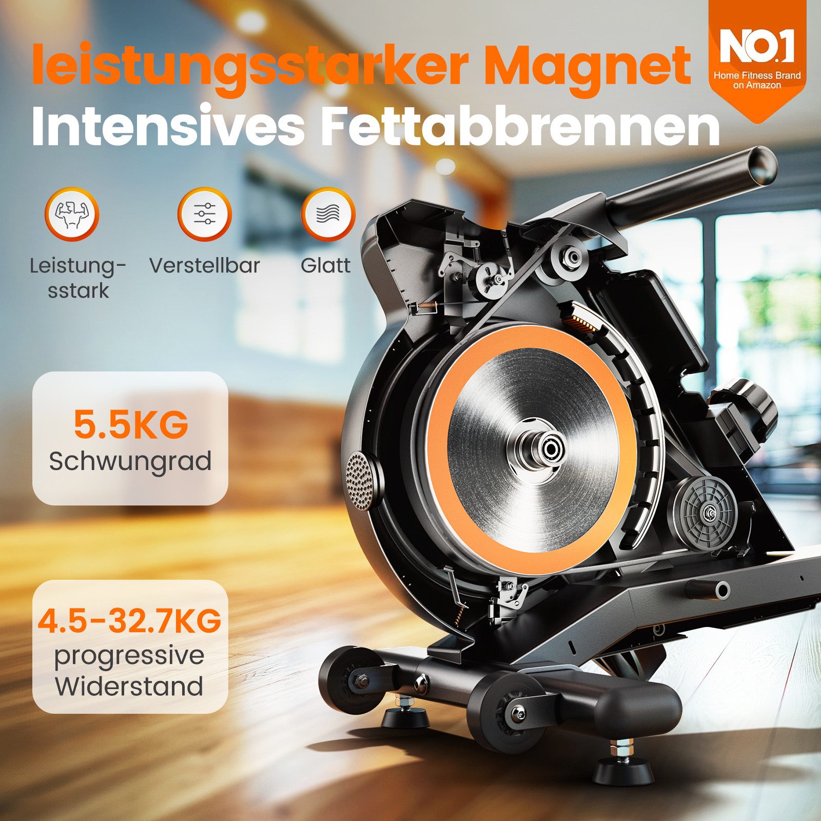 YOSUDA Rudergerät Leise Magnetische Rudermaschine mit 16 Stufen Widerstand (1-tlg), mit LCD-Display, App-Verbindung & bis zu 160 kg Belastung – Bild 2 von 5