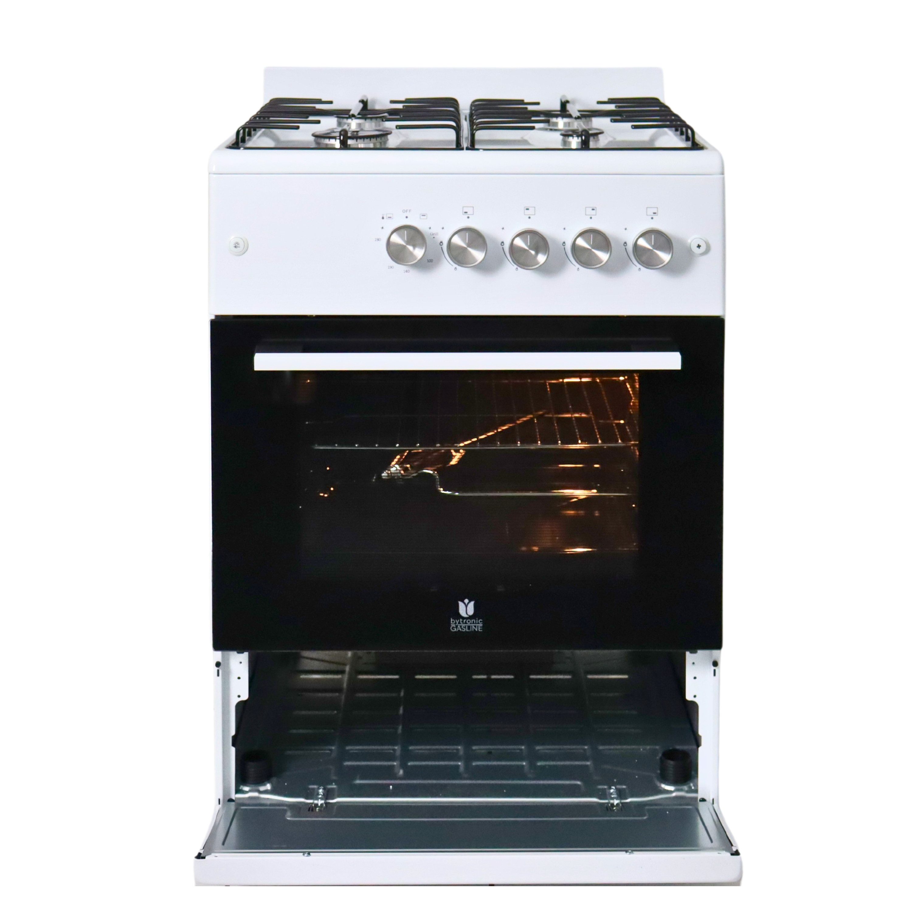 Gasline Gas-Standherd Gasbackofen mit Thermostat SHGG6060FG, weiß, Vollzündsicherung, 60 cm Breit, Grill, Umluft, LPG/Erdgas