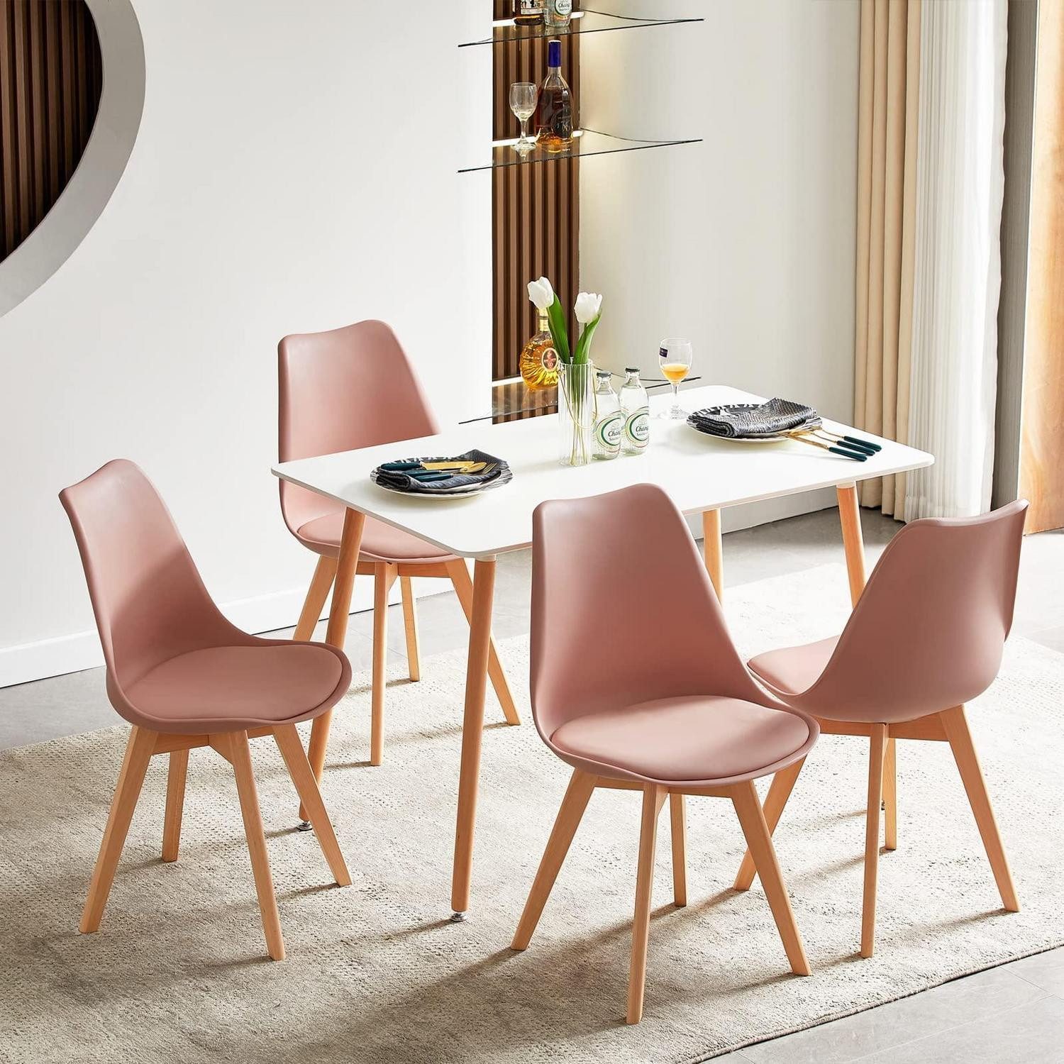 LuxusKollektion Esstisch Esszimmergruppe Esstisch 110x70 cm weiß mit 4 rauchrosa Stühlen (1-St)