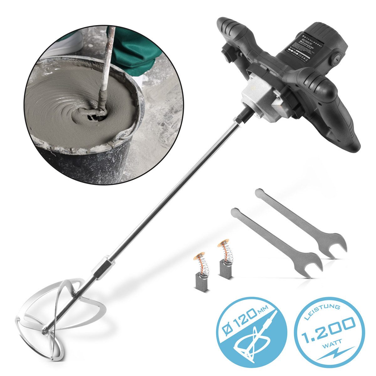 STAHLWERK Rührwerk Rührwerk RW-1200 ST mit 1.200 W und 850 U/min, 850 W, Ø 120 mm, Packung, 1-tlg., M14