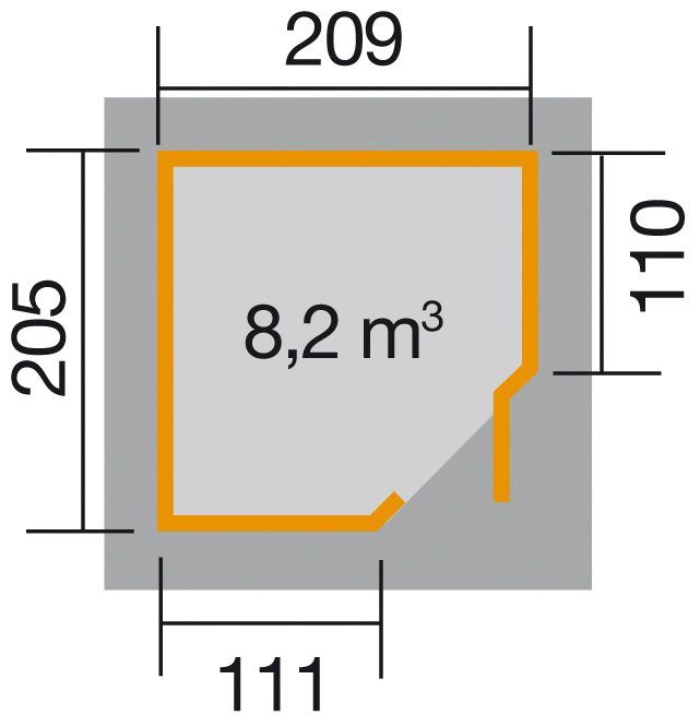 BxT: 229 244x244 Sockelmaß x weka Gr.1, (BxT): 209 cm, cm Gartenhaus 205