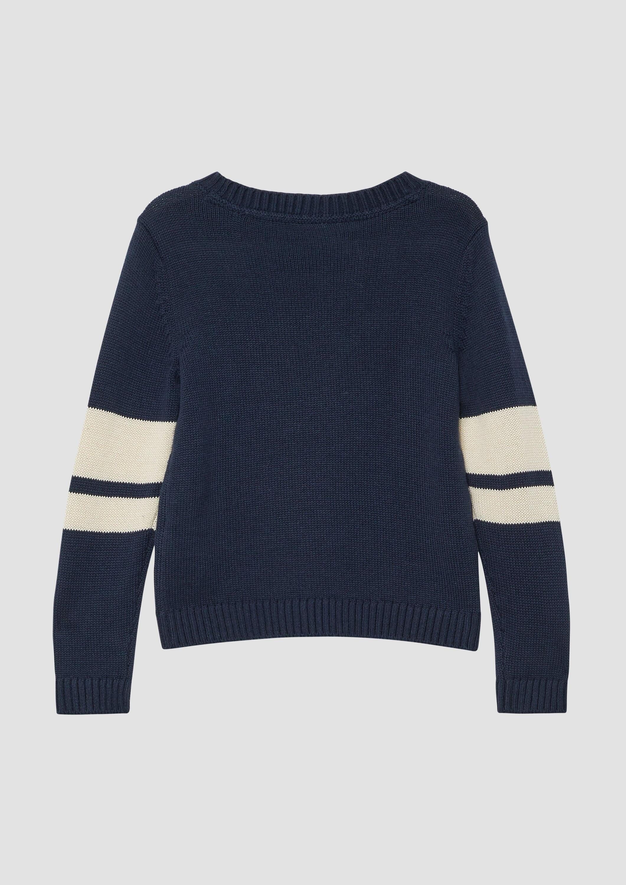 s.Oliver Longpullover Strickpullover Strickpullover mit Kontraststreifen und Plüsch-Intarsien