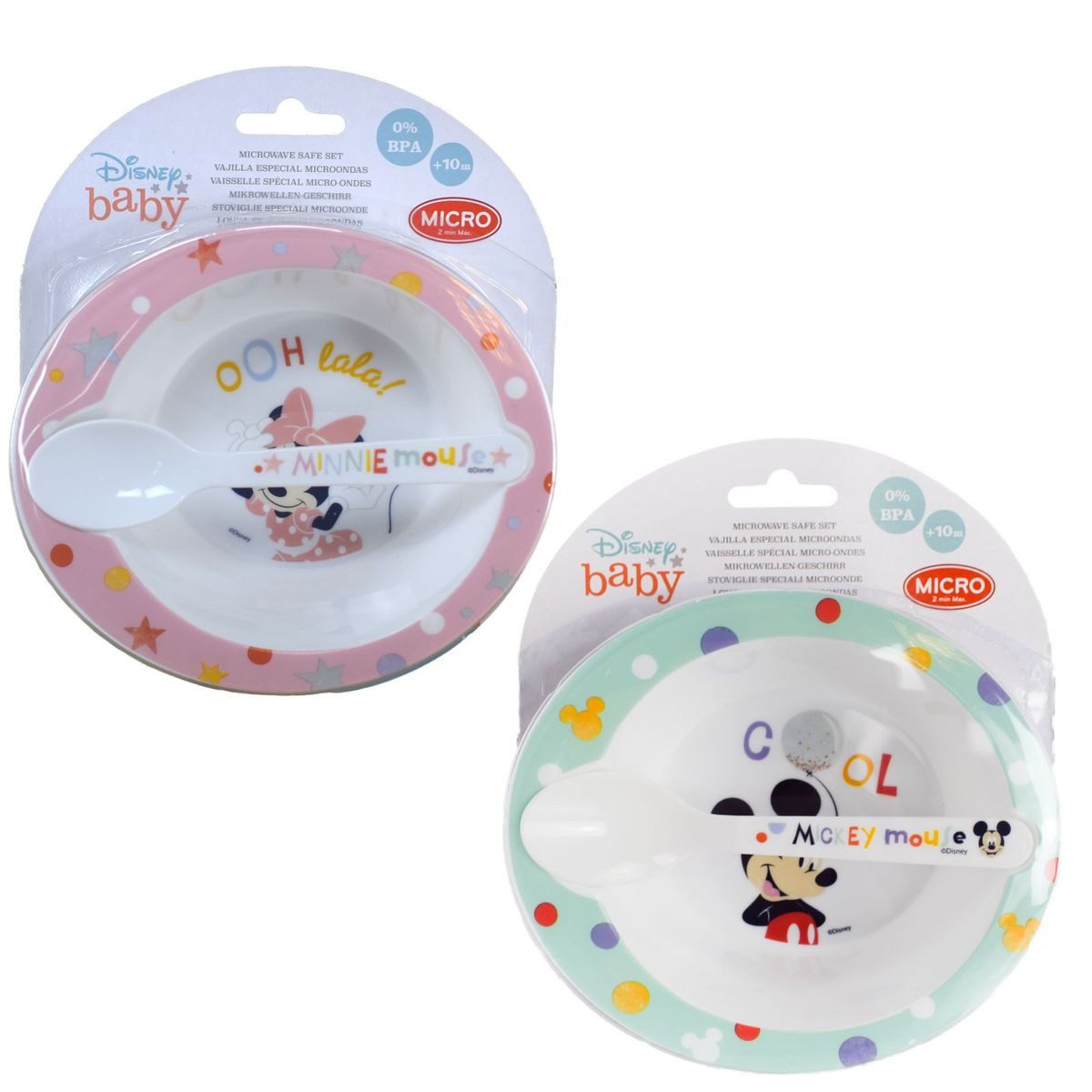 Stor Kindergeschirr-Set Disney Baby Mikrowellengeschirr Set mit Mickey / Minnie Motiv (2-tlg), 1 Personen, BPA-freies, lebensmittelechtes Material, für Mikrowellen geeignet