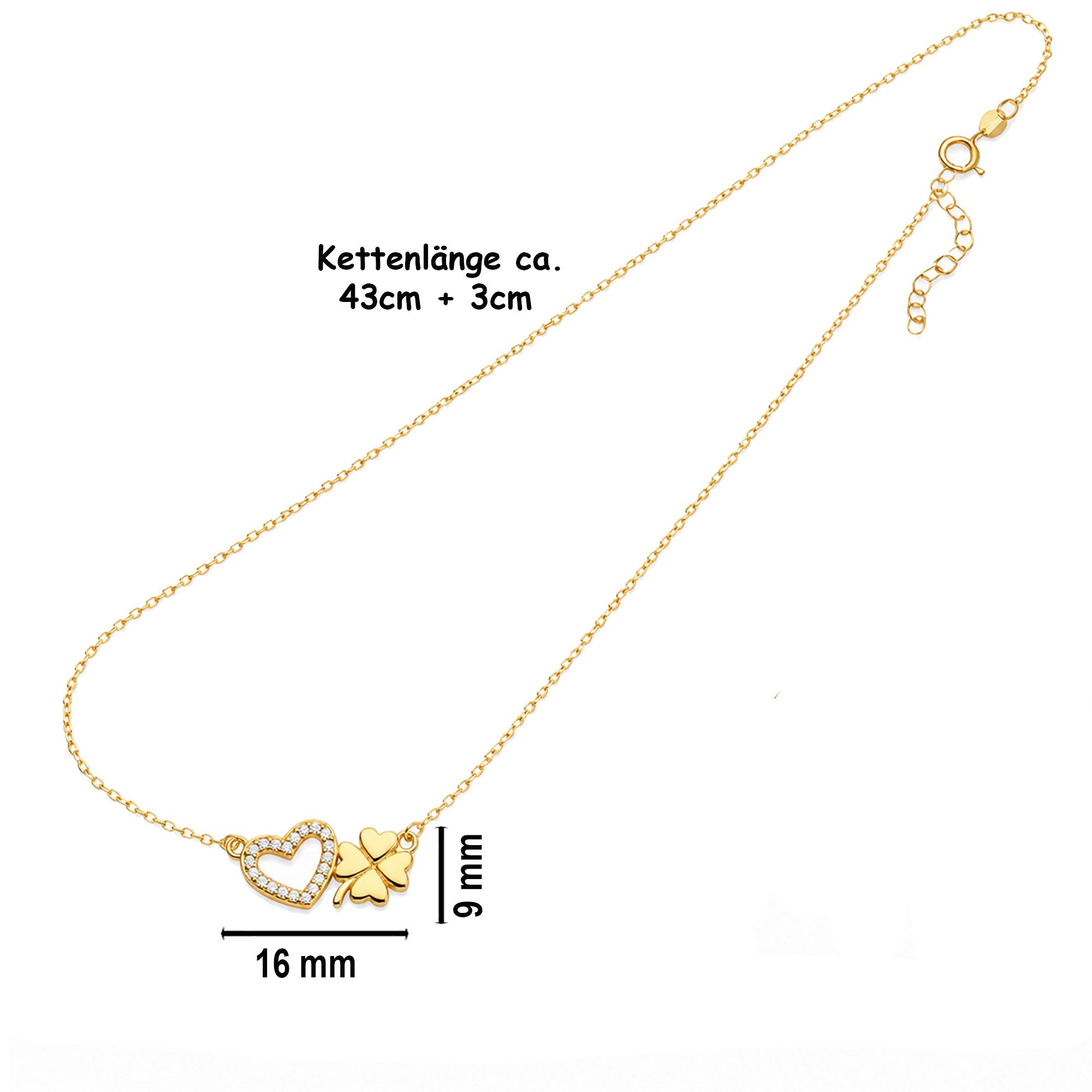 Limana Kette mit Einhänger Kleeblatt Herz Damen Halskette gold 925 Sterling Silber Geschenk (Freundin Mama Ehefrau Mutter Schmuck inkl. Dose), Geburtstag Weihna – Bild 3 von 5
