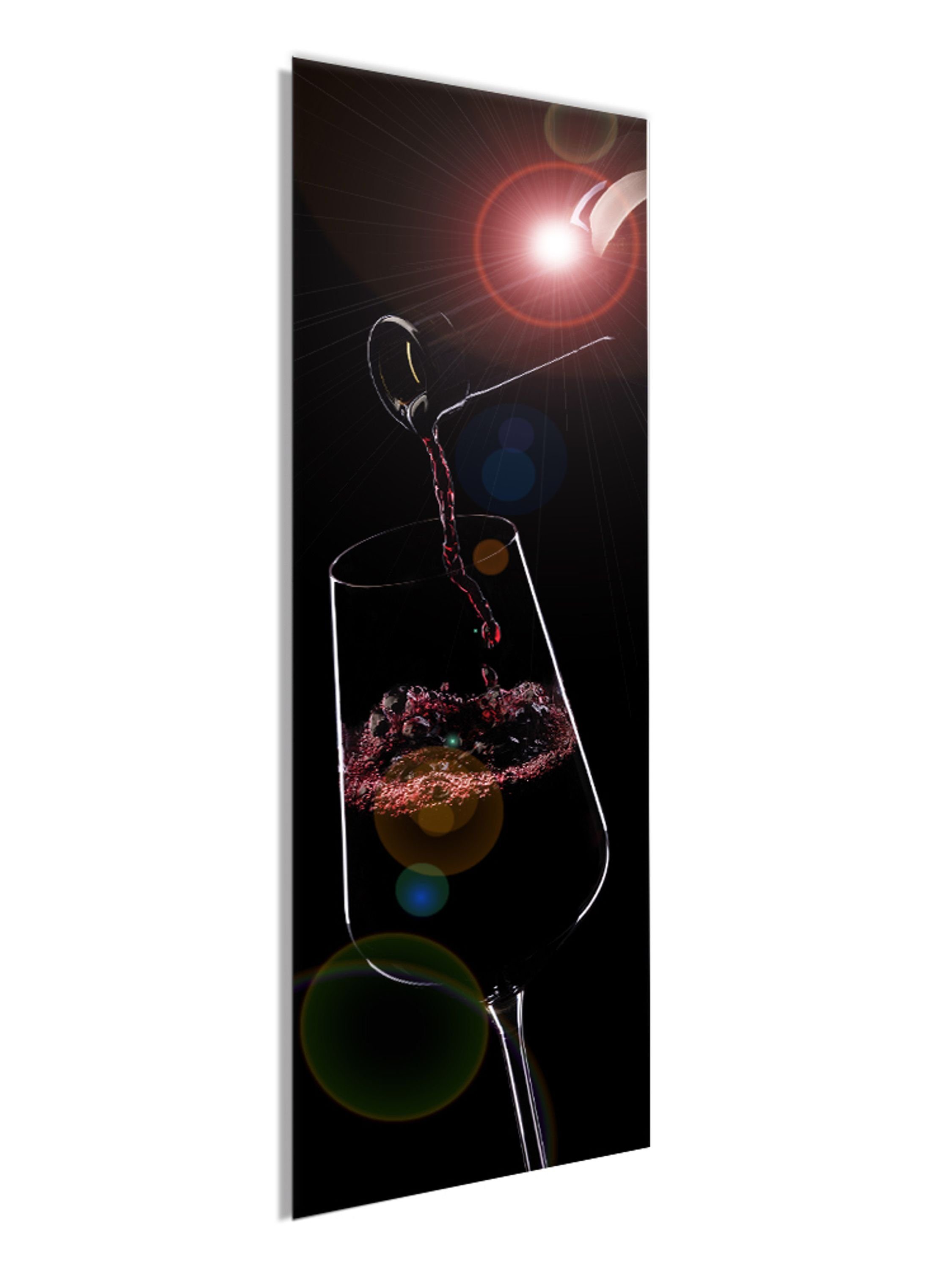 artissimo Glasbild Bild aus Glas 30x80 cm / Bild Küche Hochformat schmal, Küchenbild: Weinglas Schwarz modern