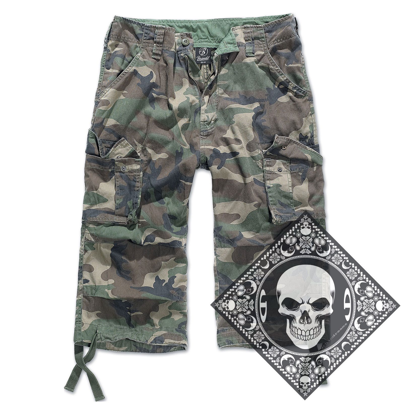Brandit Cargoshorts Cargo Shorts kurze Hose Legend 3/4 lang Army mit UD Bandana