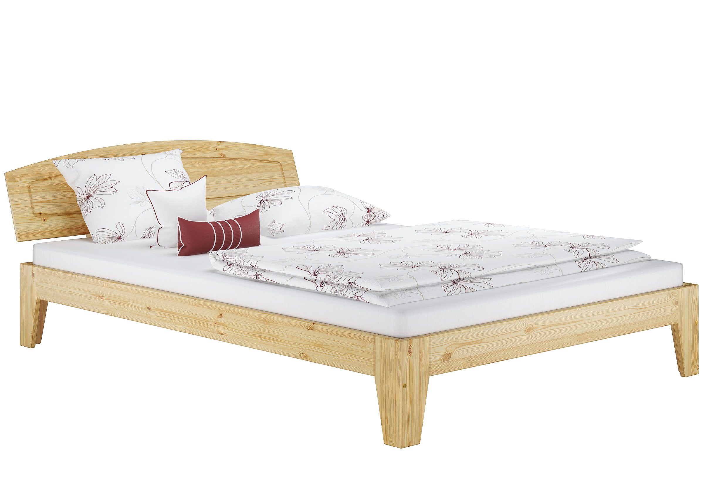 ERST-HOLZ Bett Doppelbett 140x200 Kiefer Matratze, Rollrost mit u. lackiert natur Kieferfarblos