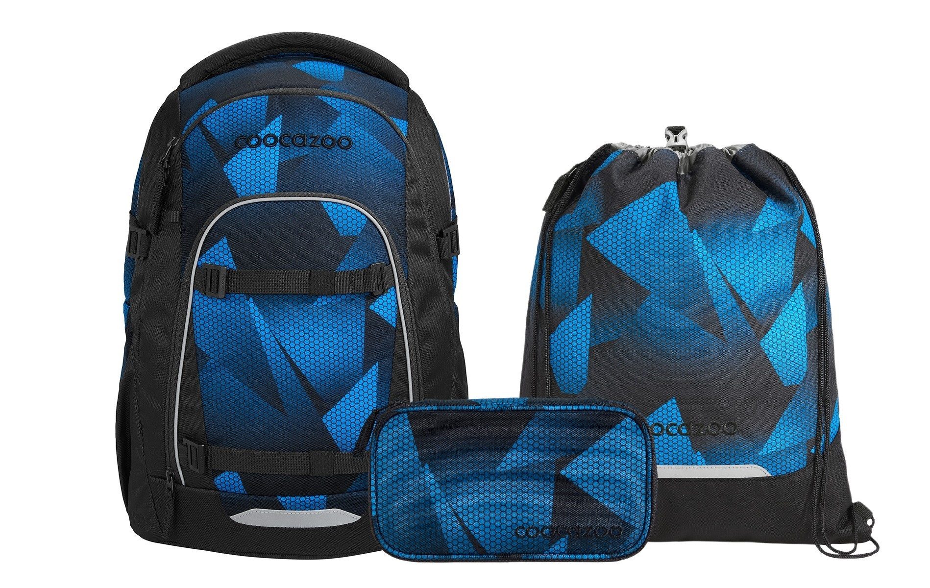 coocazoo Schulranzen Schulrucksack-Set MATE Electric Ice 3-teilig (3-teilig), ergonomisch, Körpergröße: 135 - 180 cm, Easy-Grow-System