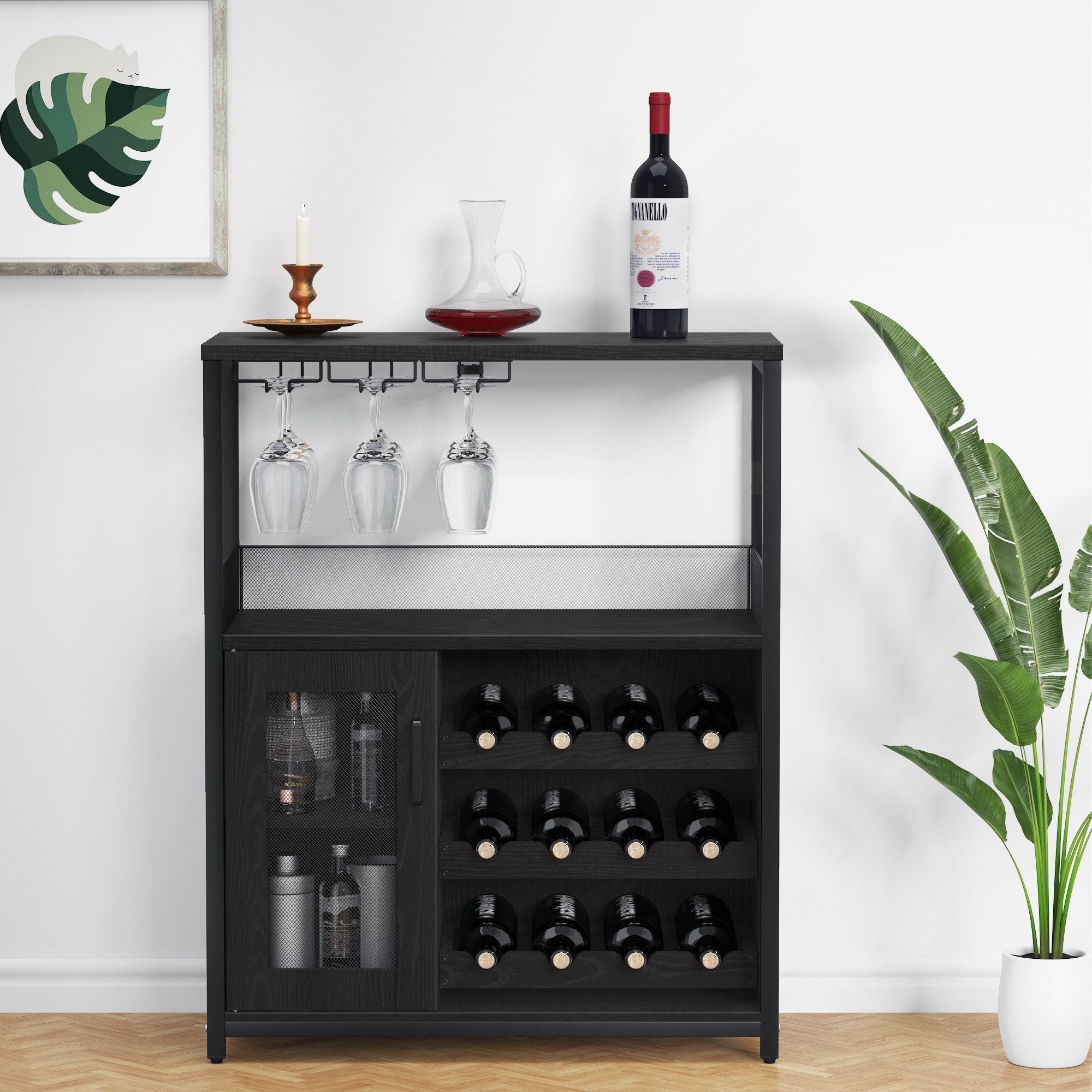 GarveeMore Weinschrank,Barschrank mit Glashalter und Netztür,industrielles günstig online kaufen