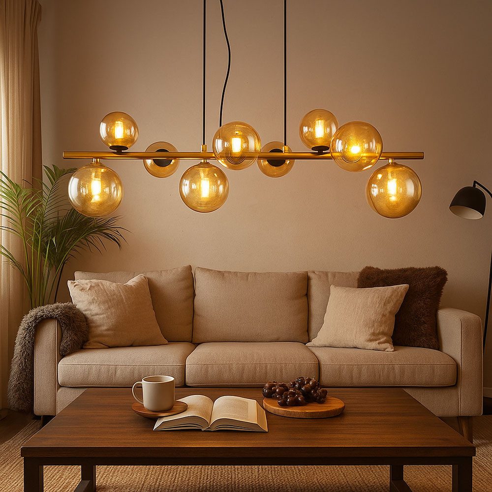 GLOBO LIGHTING LED Deckenleuchte, Leuchtmittel inklusive, Warmweiß, Pendelleuchte Hängelampe Esstischleuchte Kugellampe, 9-flammig, Glas