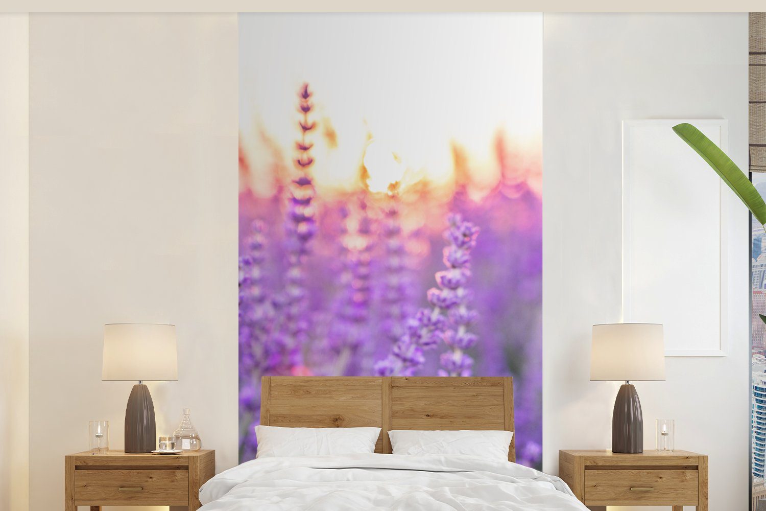 MuchoWow Fototapete Lavendel - Nahaufnahme - Lila - Blumen, Matt, bedruckt, (2 St), Vliestapete für Wohnzimmer Schlafzimmer Küche, Fototapete