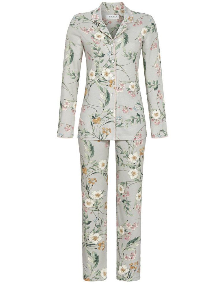 Ringella Pyjama Damen Langarm 'Bloomy Winter' 2511219, Light Grey