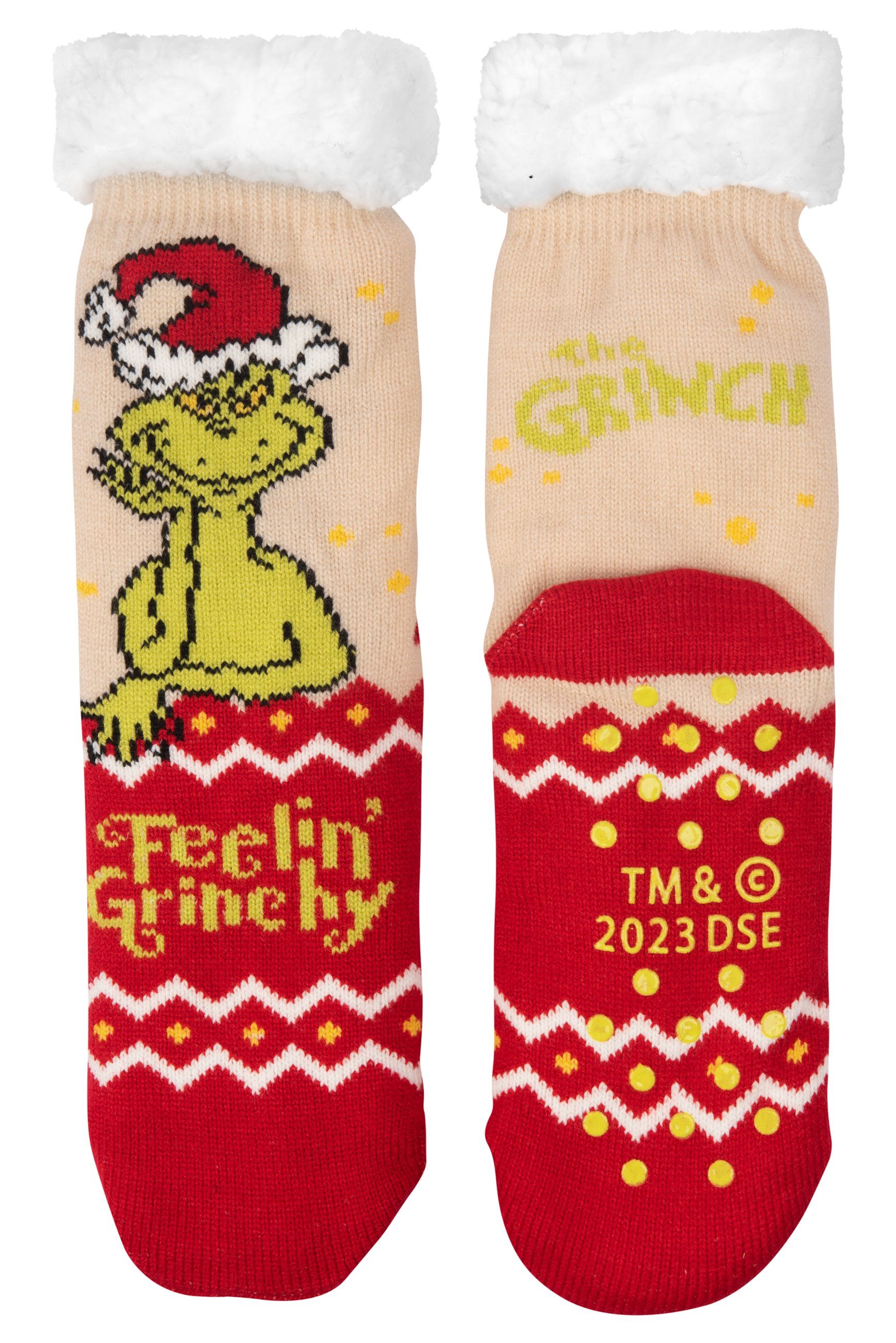 United Labels® Шкарпетки The Grinch Damen Kuschelsocken Зимові шкарпетки warme Шкарпетки Beige Rot