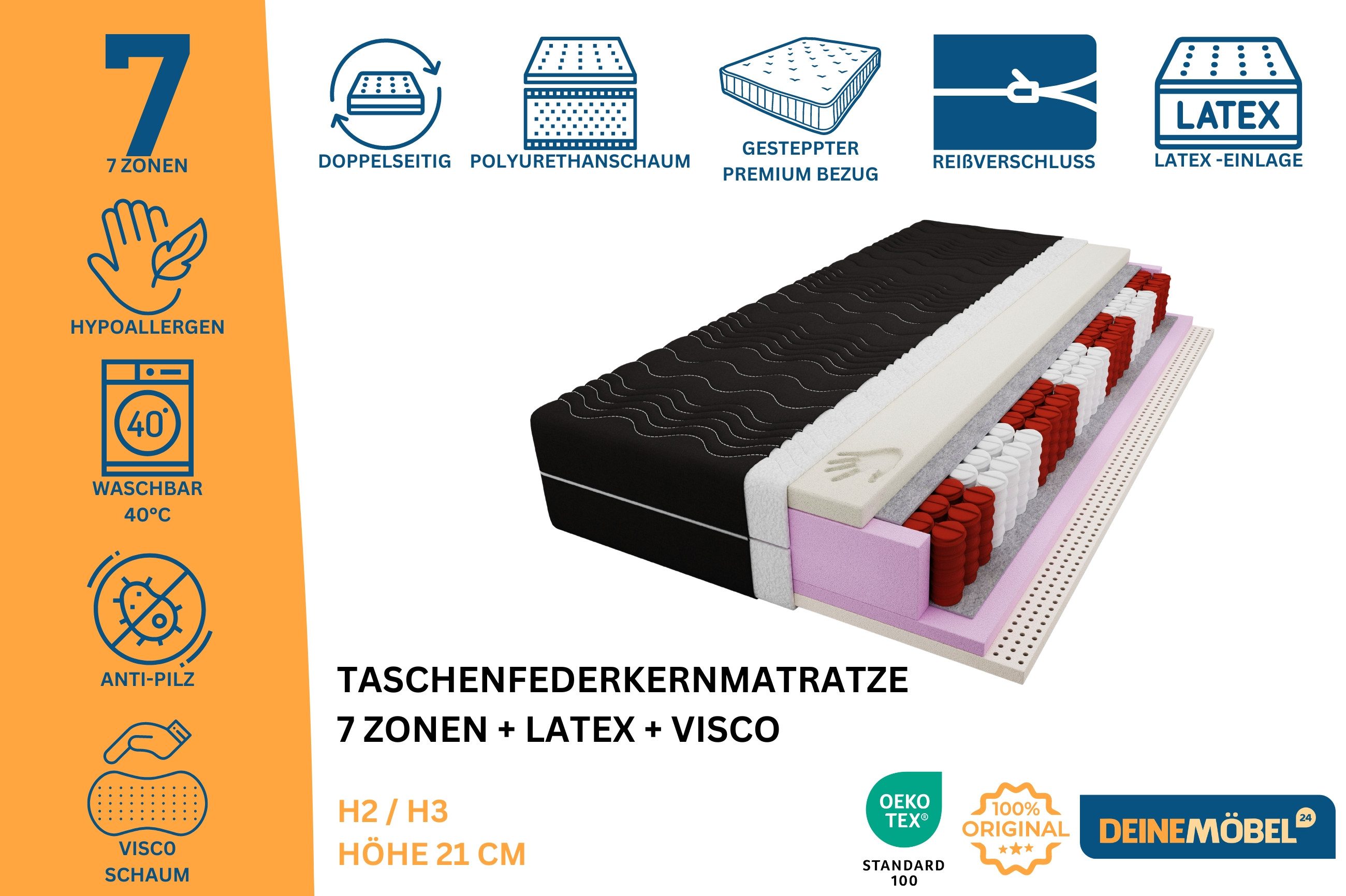 Taschenfederkernmatratze Taschenfederkern-Matratze Visco-Schaum Latex für A günstig online kaufen