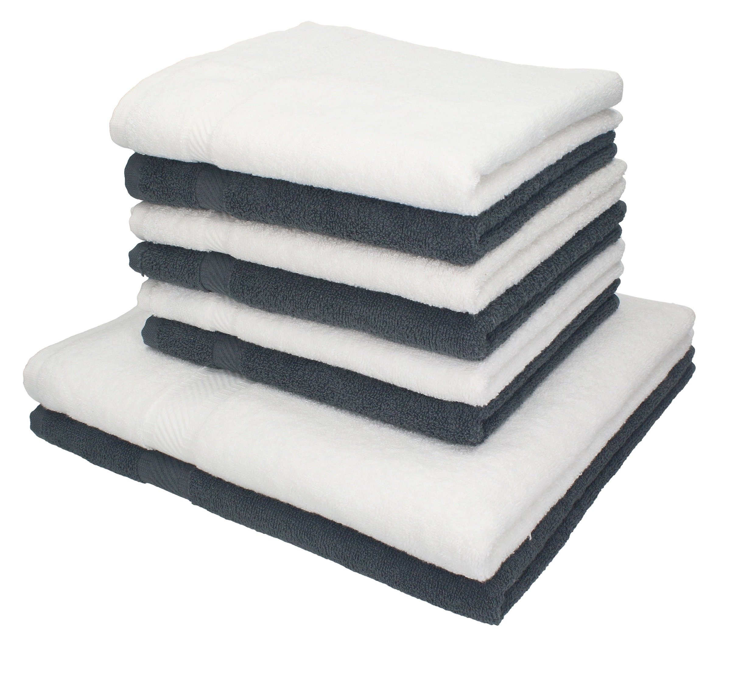 Betz Handtuch Set 8-tlg. Handtuch-Set Palermo Farbe weiß und anthrazit, 100% Baumwolle