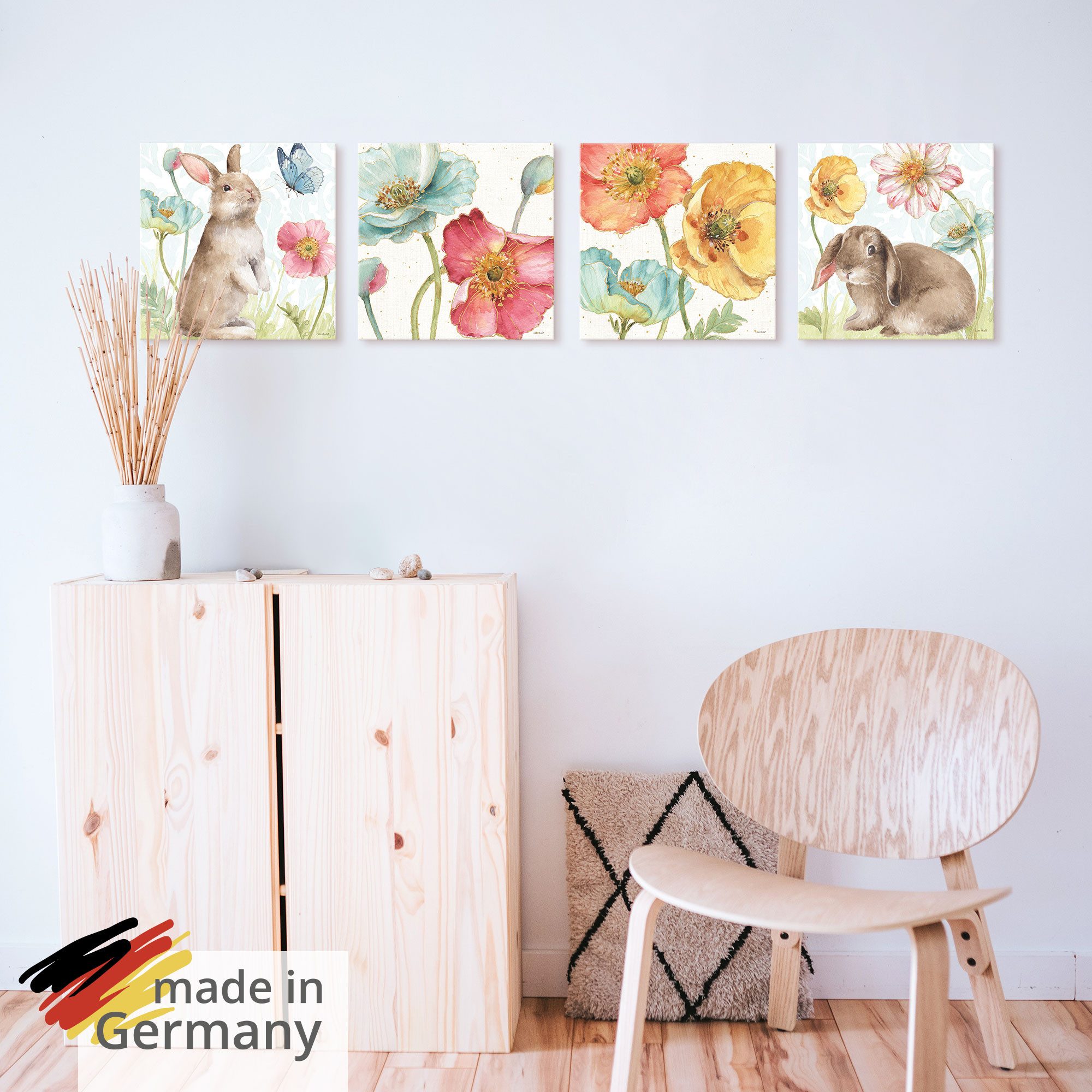 Artland Leinwandbild Spring Softies, Blumen, Blumenbilder, Flower, Hasen, Ostern (Set, 4 St), in verschiedenen Größen erhältlich