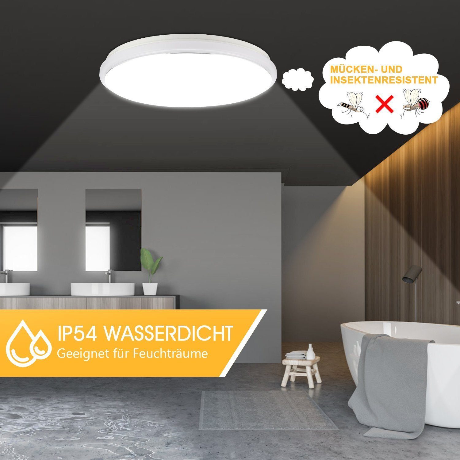 iscooter Deckenleuchte LED Deckenleuchte Küche 24W/32W/40W cm) für LED Schlafzimmer 24W IP44 Wasserdicht, (26*26*7,5 Deckenlampe Lampe, Flur Wohnzimmer Badezimmer fest Kaltweiß, Panel Flach, integriert, Rund