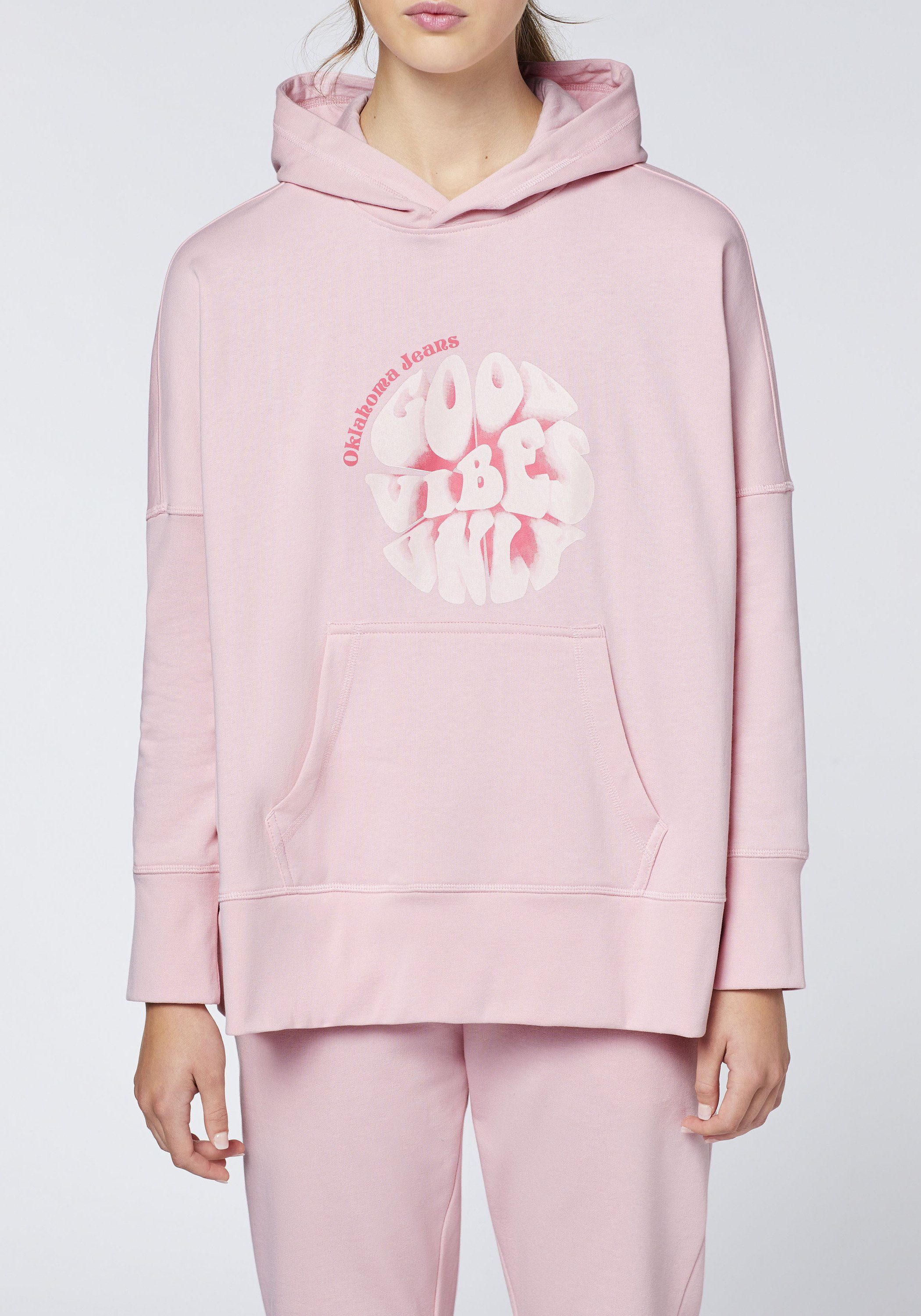 Kapuzensweatshirt Pink Good-Vibes-Schriftzug mit Oklahoma 14-2305 Jeans Nectar
