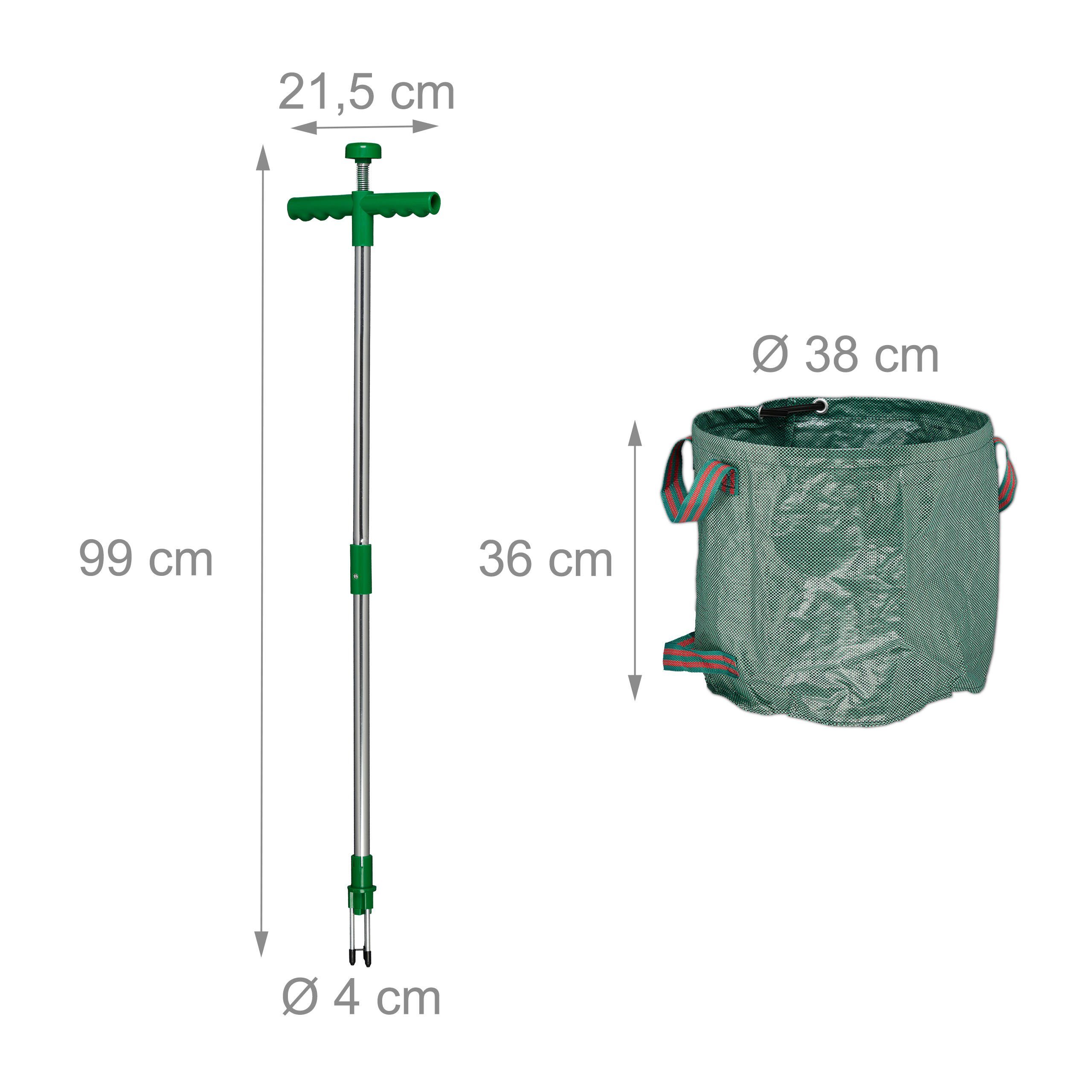relaxdays Unkrautstecher mit Gartenabfallsack