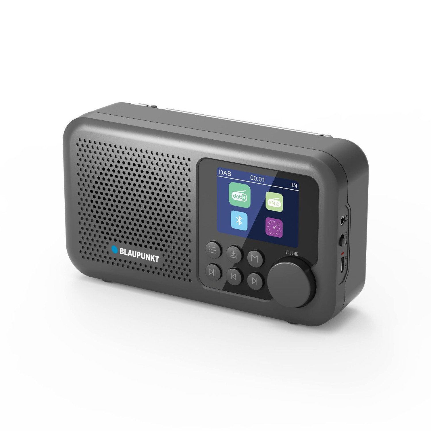 Blaupunkt DR8 Tragbares Radio FM DAB+ Bluetooth-Wecker Radio (DAB+-Radio, 2 W, Kopfhörerausgang, 2,4 Zoll Farbdisplay, Uhr- und Weckfunktion)