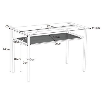 MODFU Esstisch Küchentisch (1-St., 110*65*74 cm), Küchentisch mit Stauraum Rattan Schreibtisch Glasplatte,Metallbeine