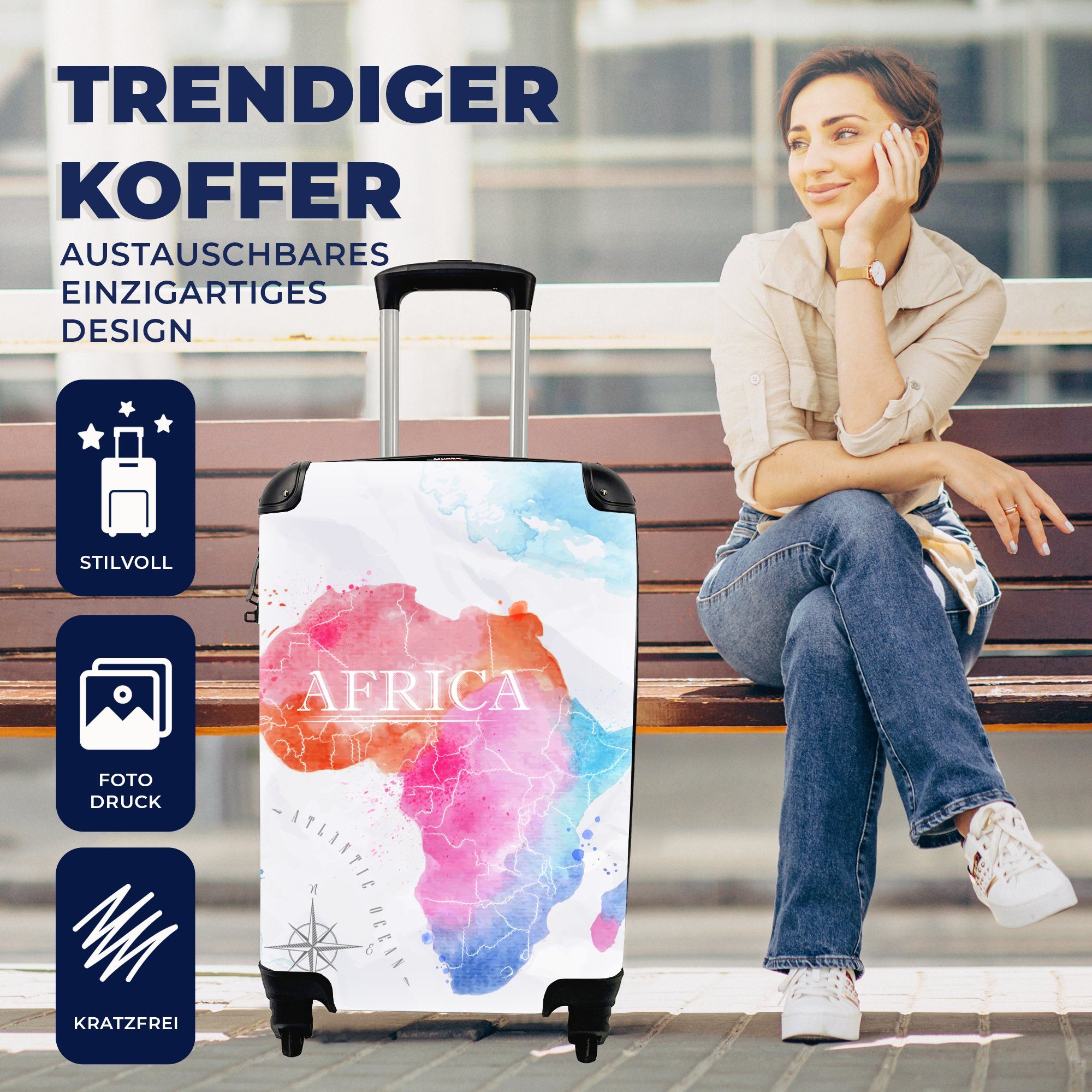 Ferien, Reisekoffer Afrika Reisetasche Handgepäckkoffer rollen, mit Farben Rollen, - - 4 für MuchoWow Trolley, Ölfarben, Handgepäck