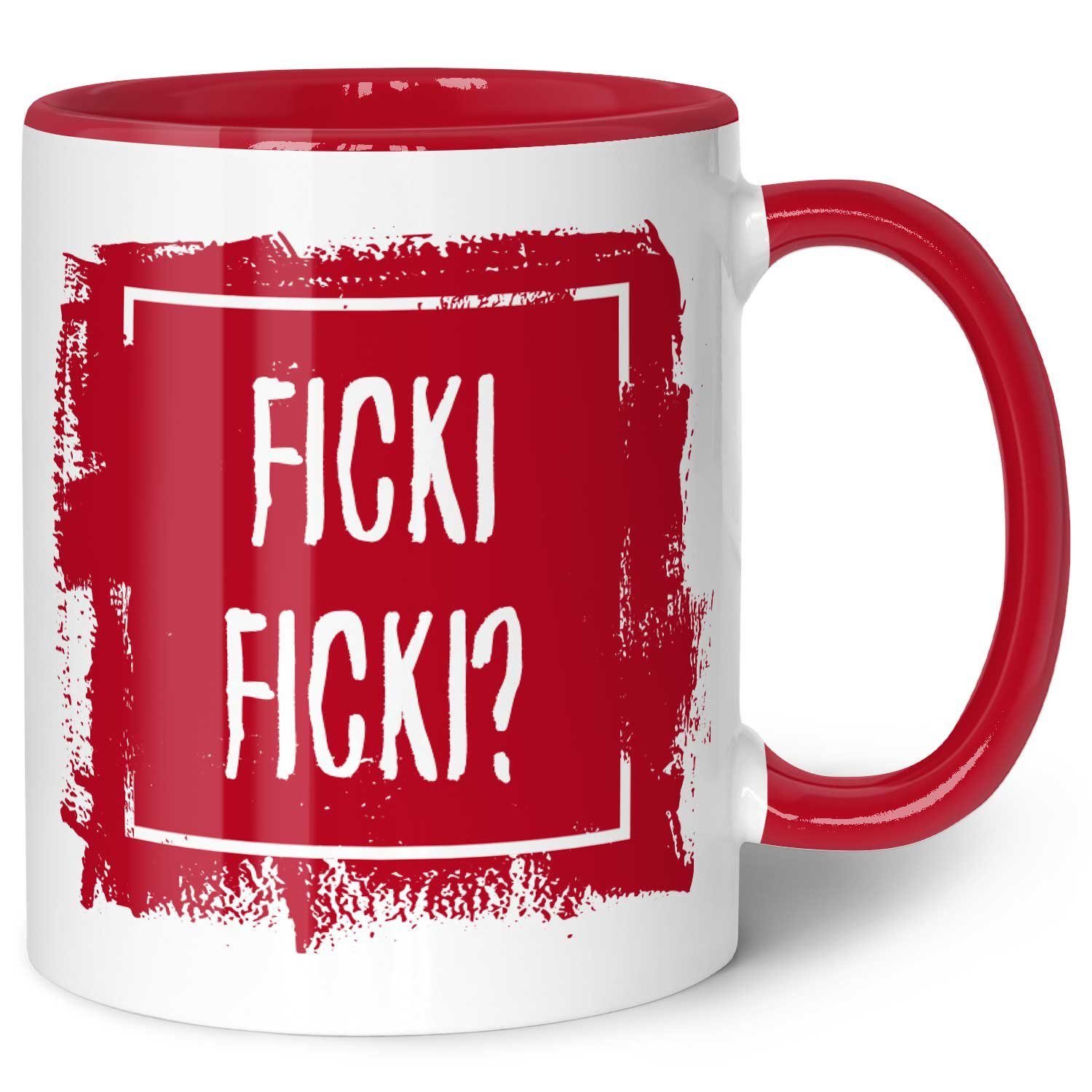 GRAVURZEILE Tasse mit Spruch - Ficki Ficki? - Geschenk für Paare & Verliebte, Keramik, Farbe: Rot