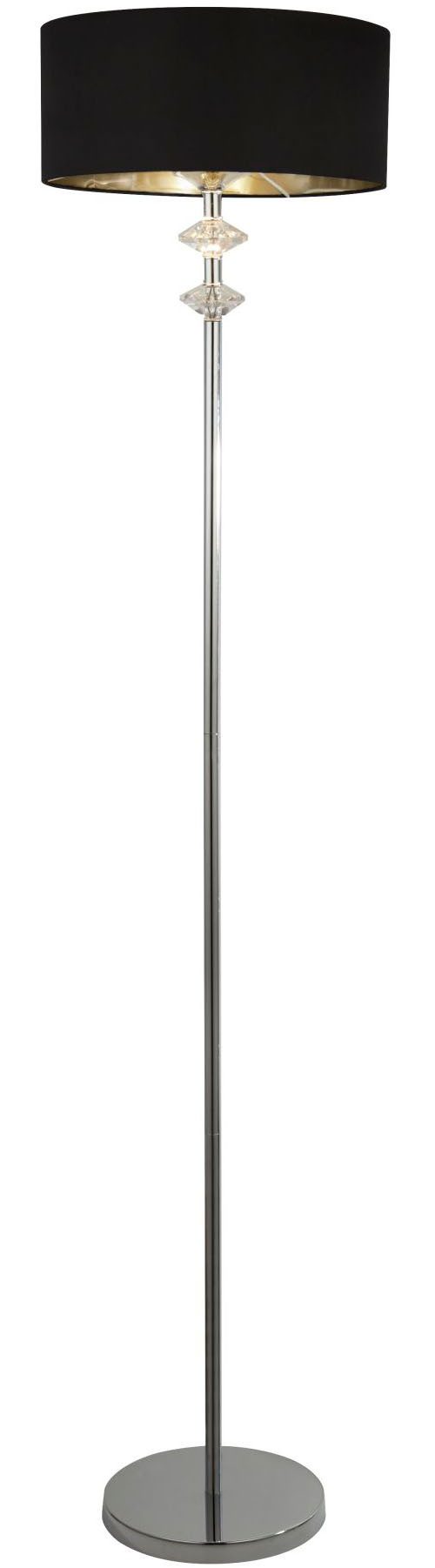 Searchlight Stehlampe Ontario Floor Lamp - Chrome Metal Acrylic & Black Shade, Leuchtmittel wechselbar
