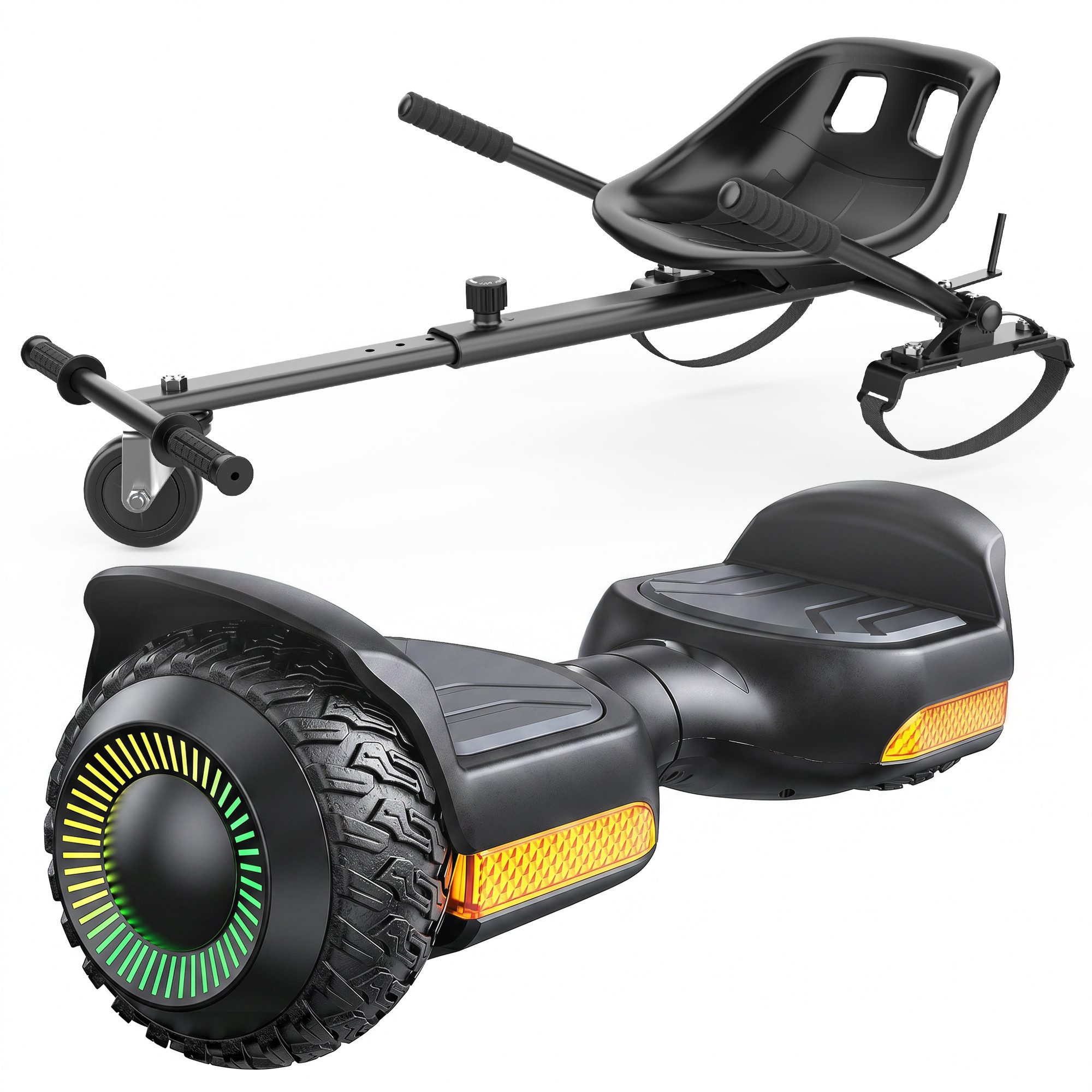 Gyroor Balance Scooter 6,5 Zoll Kinder, mit Kart-Sitz & Bluetooth, Schwarz, Kunststoff, 12 km/h, (1 tlg., Hoverboard mit Kart-Sitz (2-in-1), Integrierter Bluetooth-Lautsprecher