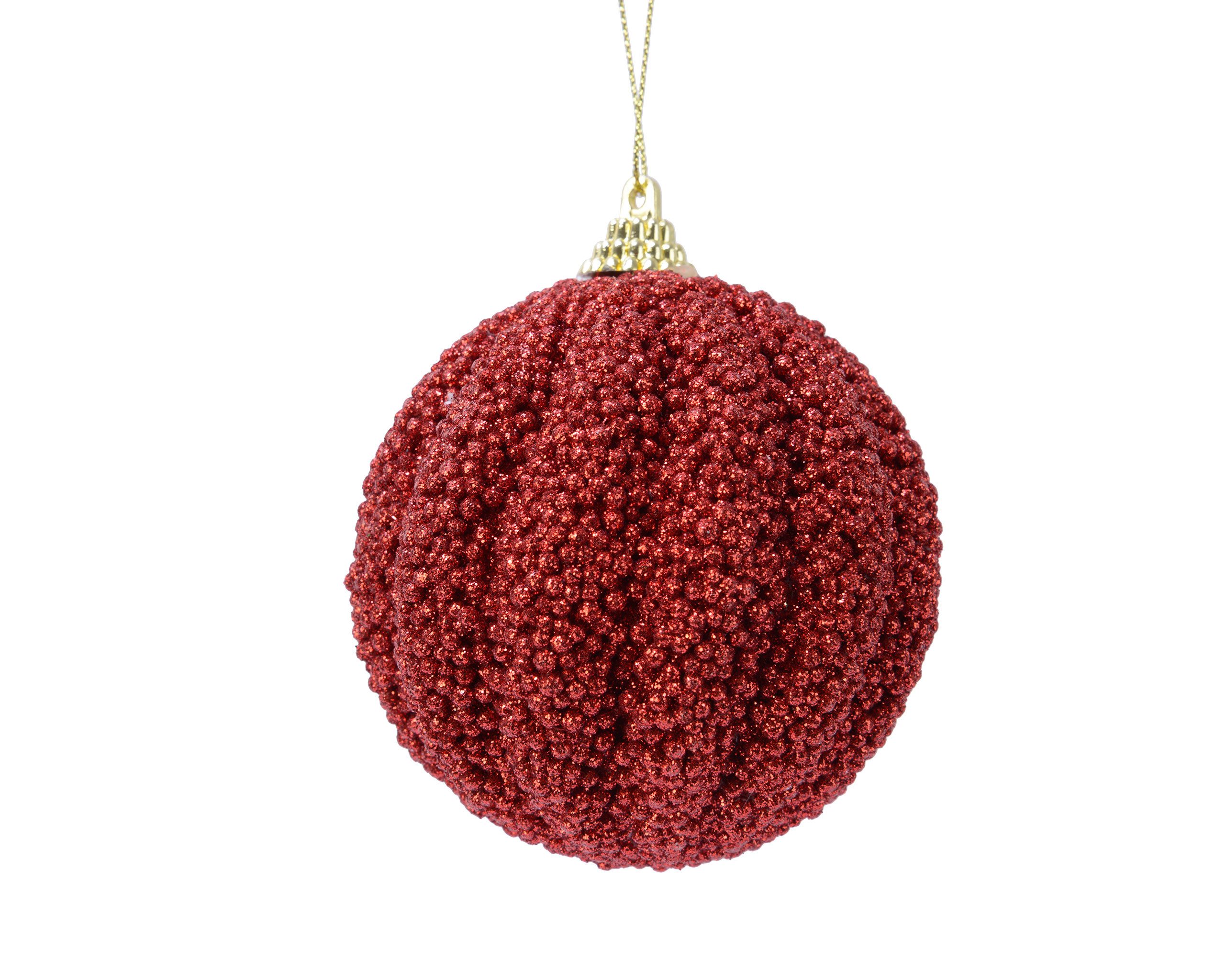 Kaemingk Weihnachtsbaumkugel, Weihnachtskugeln Kunststoff 8cm Glitzer geriffelt 12er Set Rot