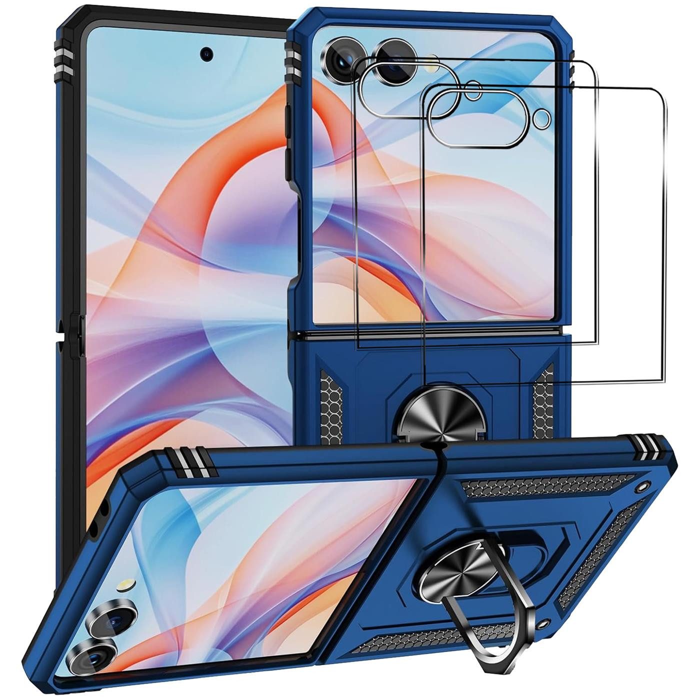 CoolGadget Handyhülle Blau als 2in1 Schutz Cover Set für das Samsung Galaxy Z Flip 7 6,9 Zoll / 4,1 Zoll, 2x Glas Display Schutz Folie + 1x TPU Case Hülle für Galaxy Z Flip 7