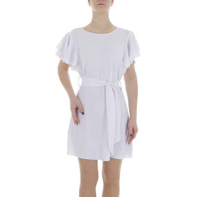Ital-Design Sommerkleid Damen Freizeit (86164377) Kreppoptik/gesmokt Minikleid in Weiß